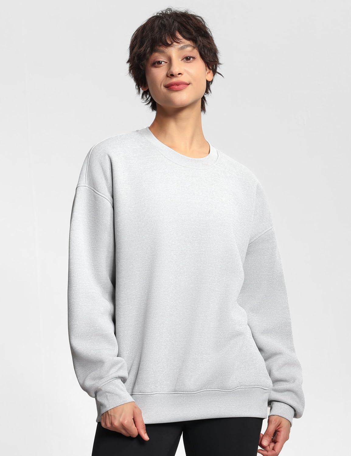 imageTHE GYM PEOPLE Womens Soft Oversized Sweatshirt Crewneck Loose fit Lightweight Pullover TopsLight Grey