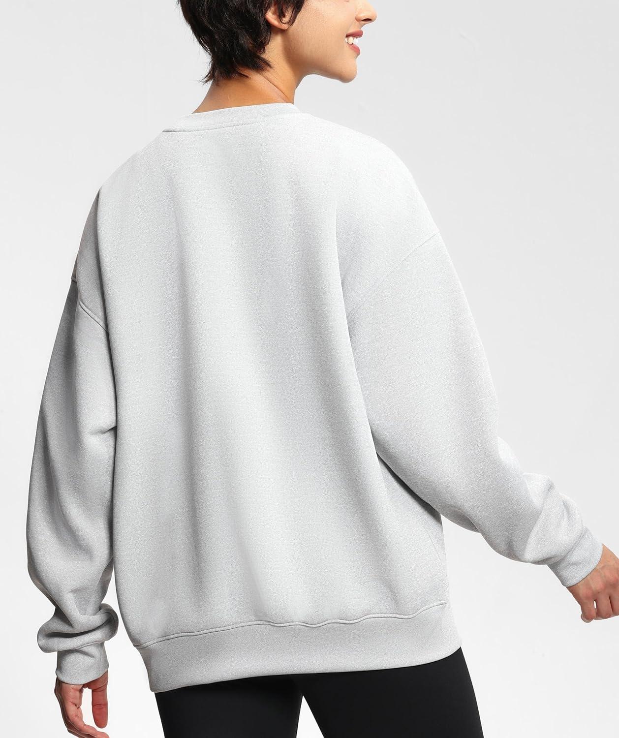 imageTHE GYM PEOPLE Womens Soft Oversized Sweatshirt Crewneck Loose fit Lightweight Pullover TopsLight Grey
