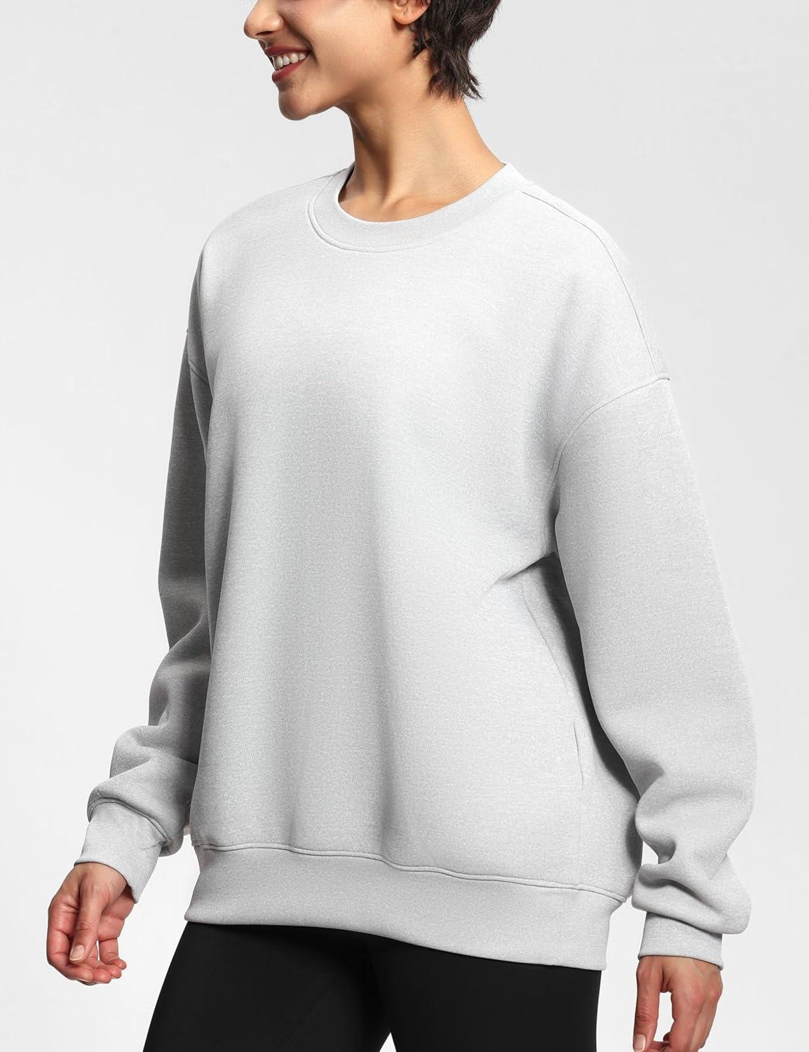 imageTHE GYM PEOPLE Womens Soft Oversized Sweatshirt Crewneck Loose fit Lightweight Pullover TopsLight Grey
