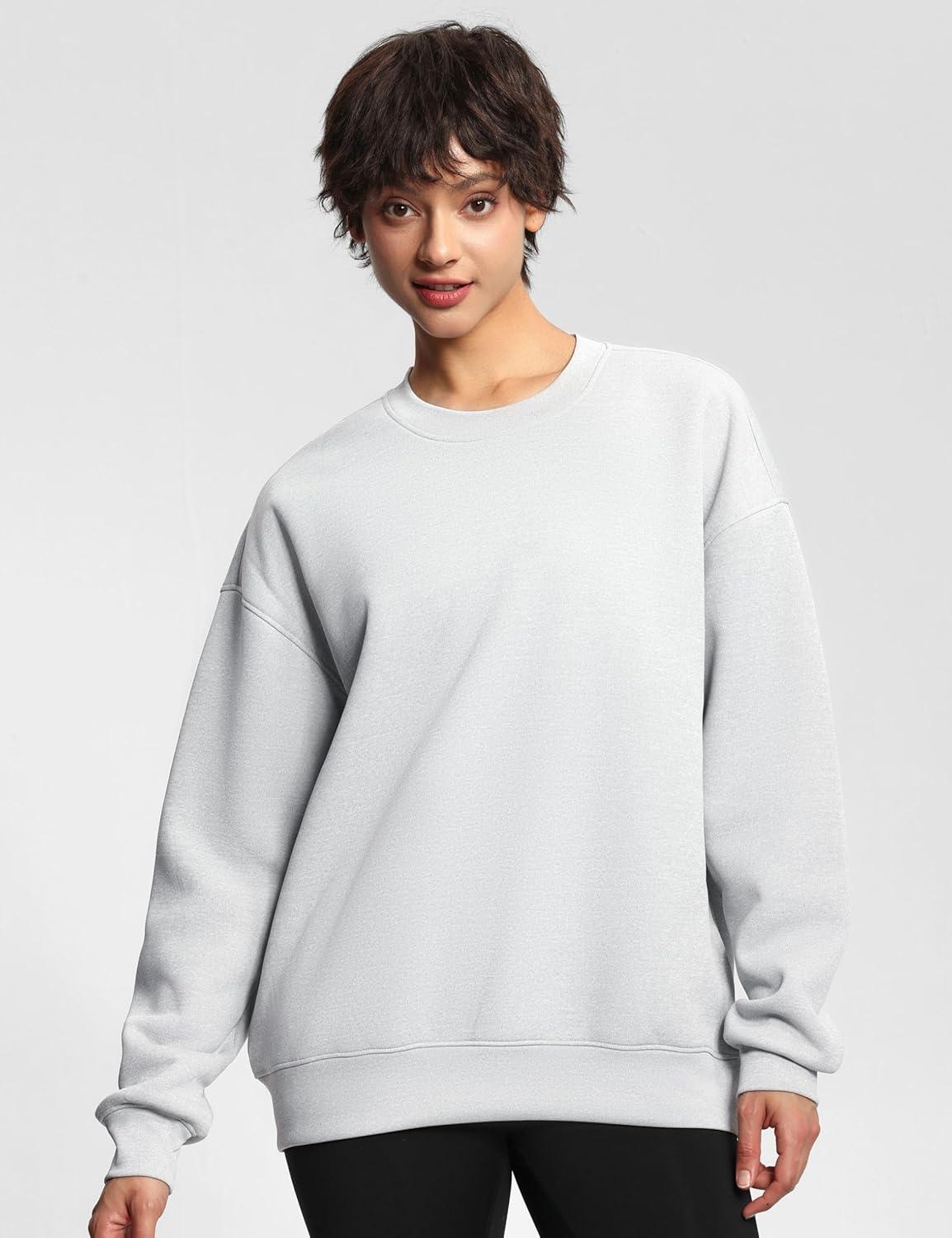 imageTHE GYM PEOPLE Womens Soft Oversized Sweatshirt Crewneck Loose fit Lightweight Pullover TopsLight Grey