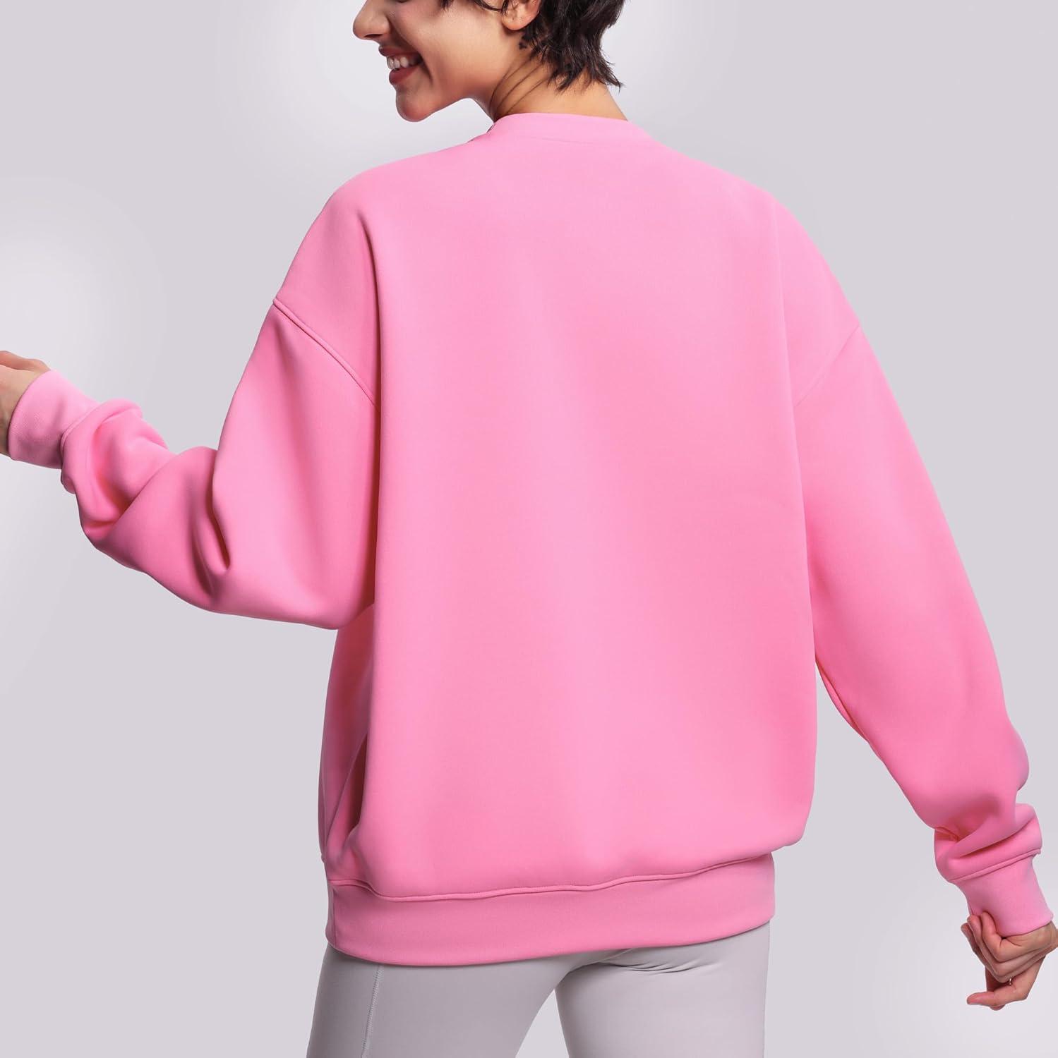 imageTHE GYM PEOPLE Womens Soft Oversized Sweatshirt Crewneck Loose fit Lightweight Pullover TopsWatermelon Pink