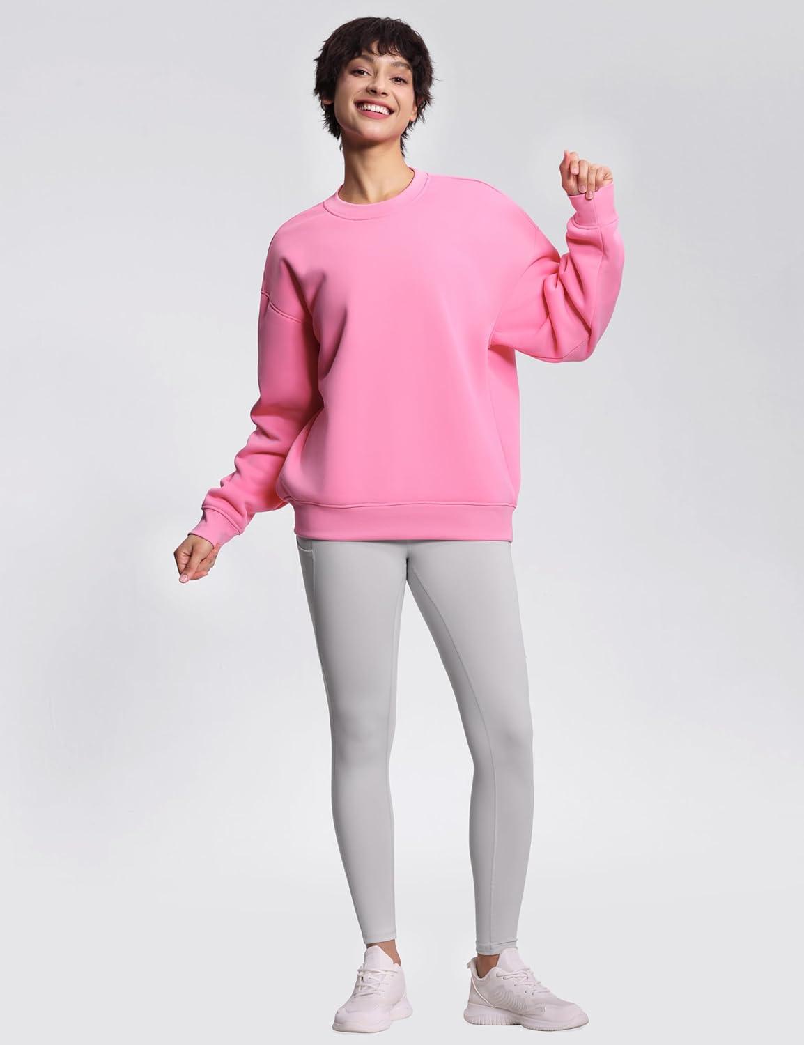 imageTHE GYM PEOPLE Womens Soft Oversized Sweatshirt Crewneck Loose fit Lightweight Pullover TopsWatermelon Pink
