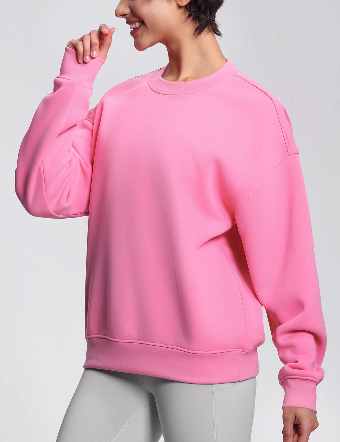 imageTHE GYM PEOPLE Womens Soft Oversized Sweatshirt Crewneck Loose fit Lightweight Pullover TopsWatermelon Pink