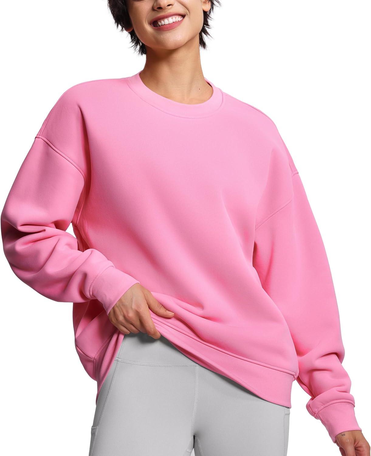 imageTHE GYM PEOPLE Womens Soft Oversized Sweatshirt Crewneck Loose fit Lightweight Pullover TopsWatermelon Pink