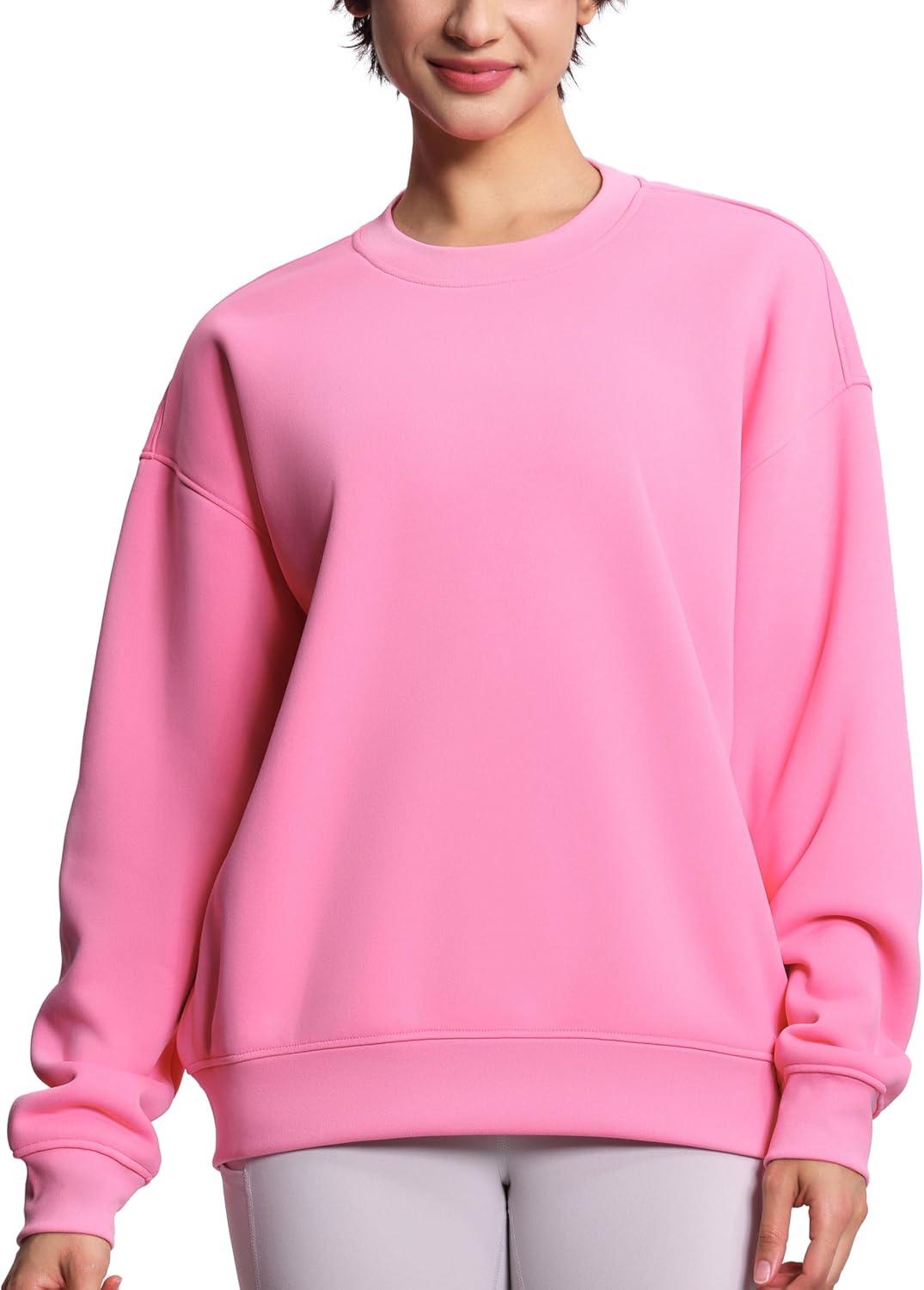 imageTHE GYM PEOPLE Womens Soft Oversized Sweatshirt Crewneck Loose fit Lightweight Pullover TopsWatermelon Pink