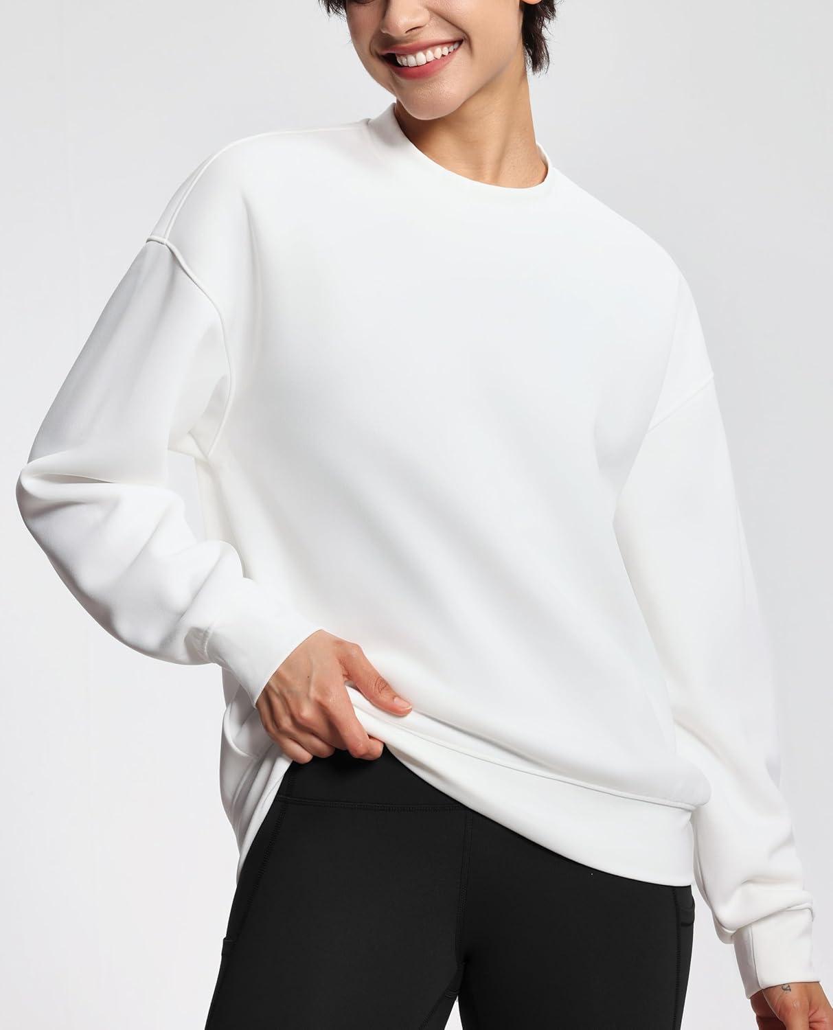 imageTHE GYM PEOPLE Womens Soft Oversized Sweatshirt Crewneck Loose fit Lightweight Pullover TopsWhite