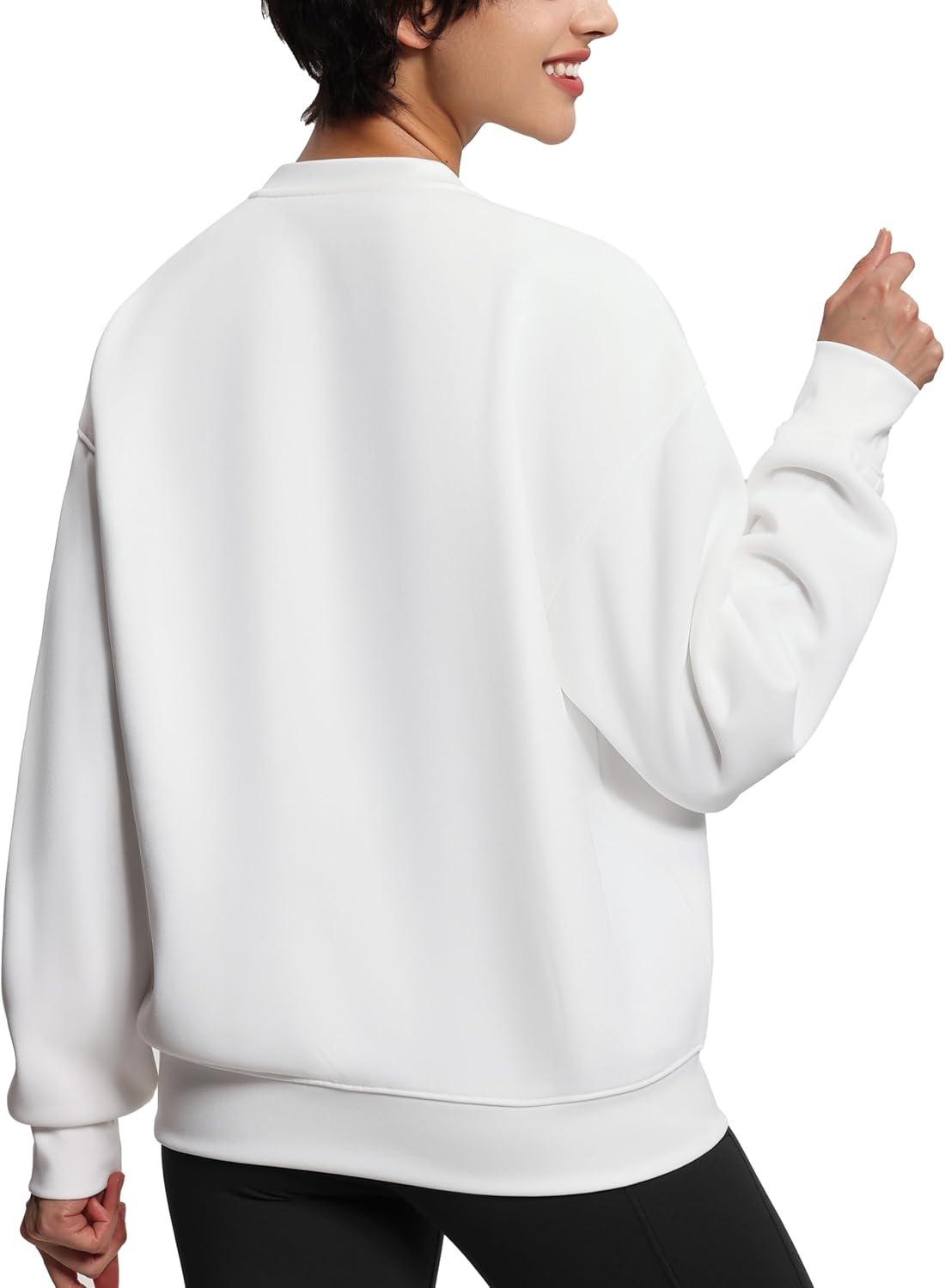 imageTHE GYM PEOPLE Womens Soft Oversized Sweatshirt Crewneck Loose fit Lightweight Pullover TopsWhite