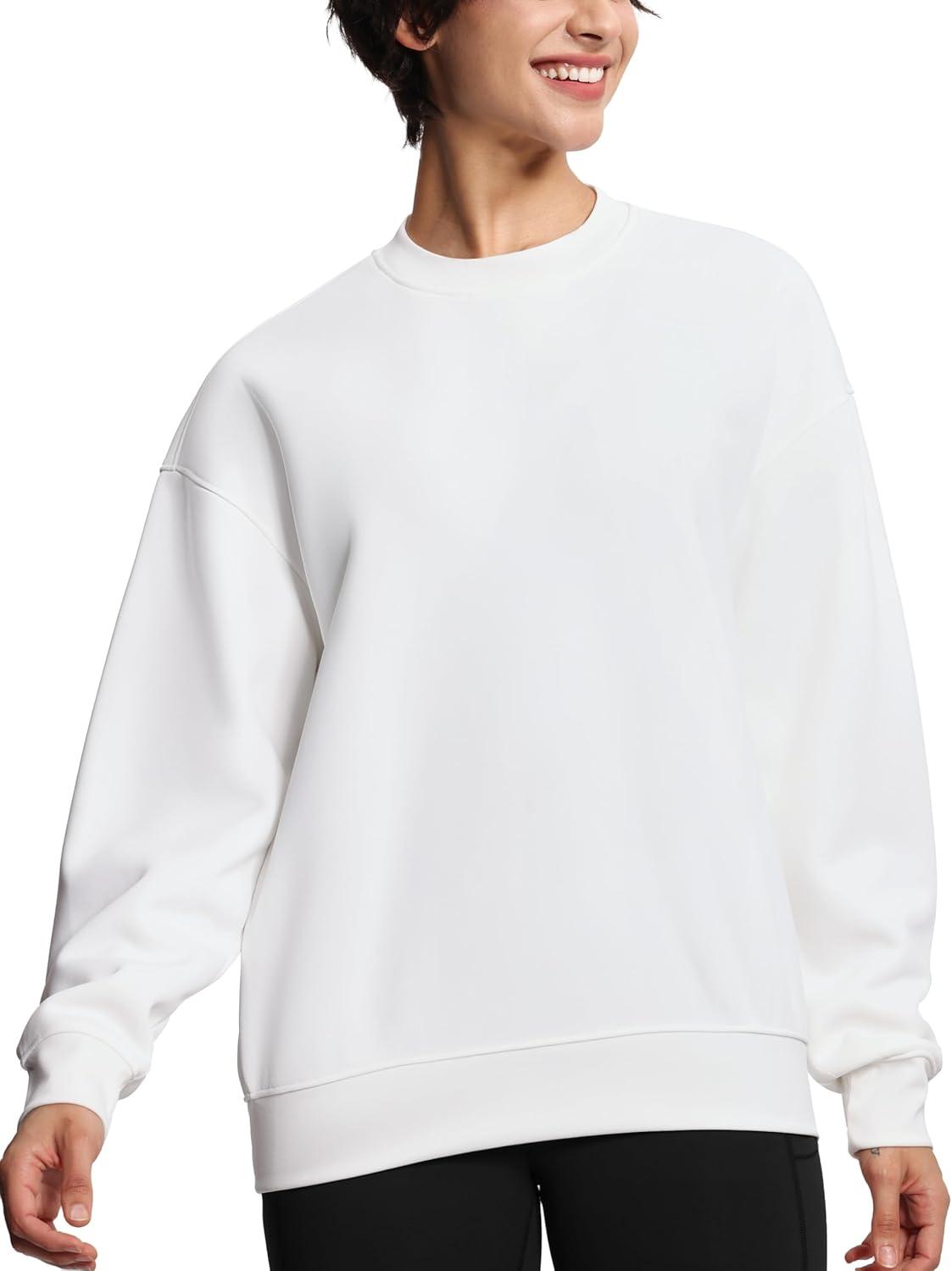 imageTHE GYM PEOPLE Womens Soft Oversized Sweatshirt Crewneck Loose fit Lightweight Pullover TopsWhite