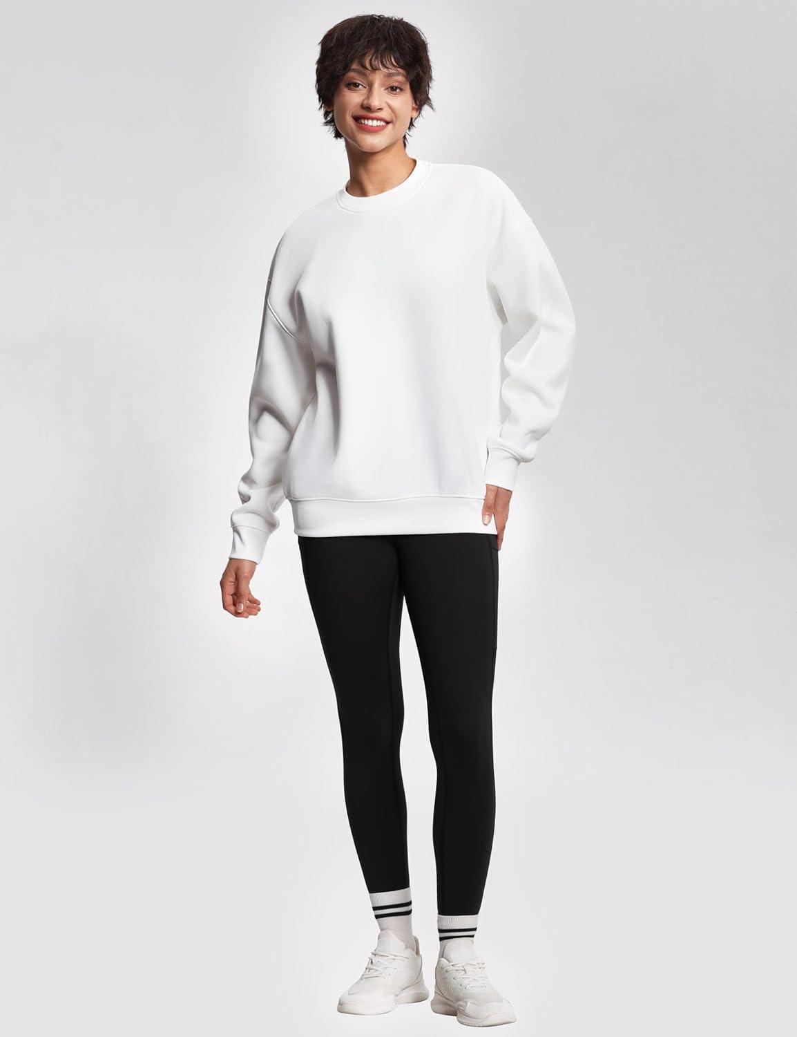 imageTHE GYM PEOPLE Womens Soft Oversized Sweatshirt Crewneck Loose fit Lightweight Pullover TopsWhite