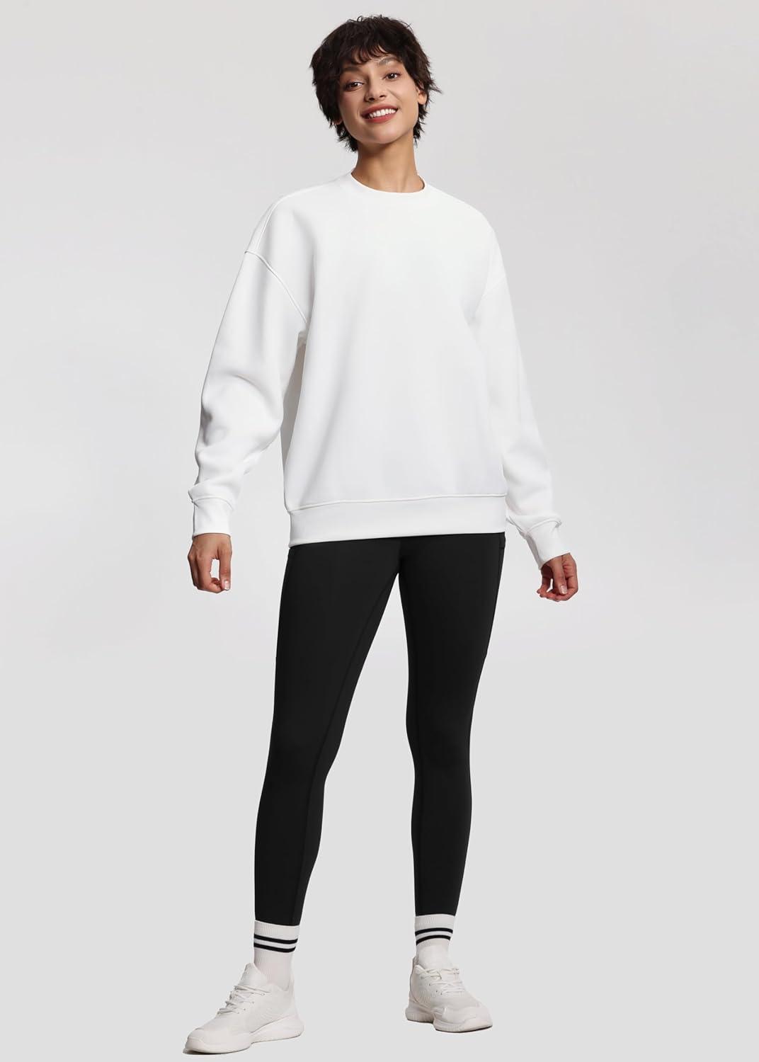 imageTHE GYM PEOPLE Womens Soft Oversized Sweatshirt Crewneck Loose fit Lightweight Pullover TopsWhite