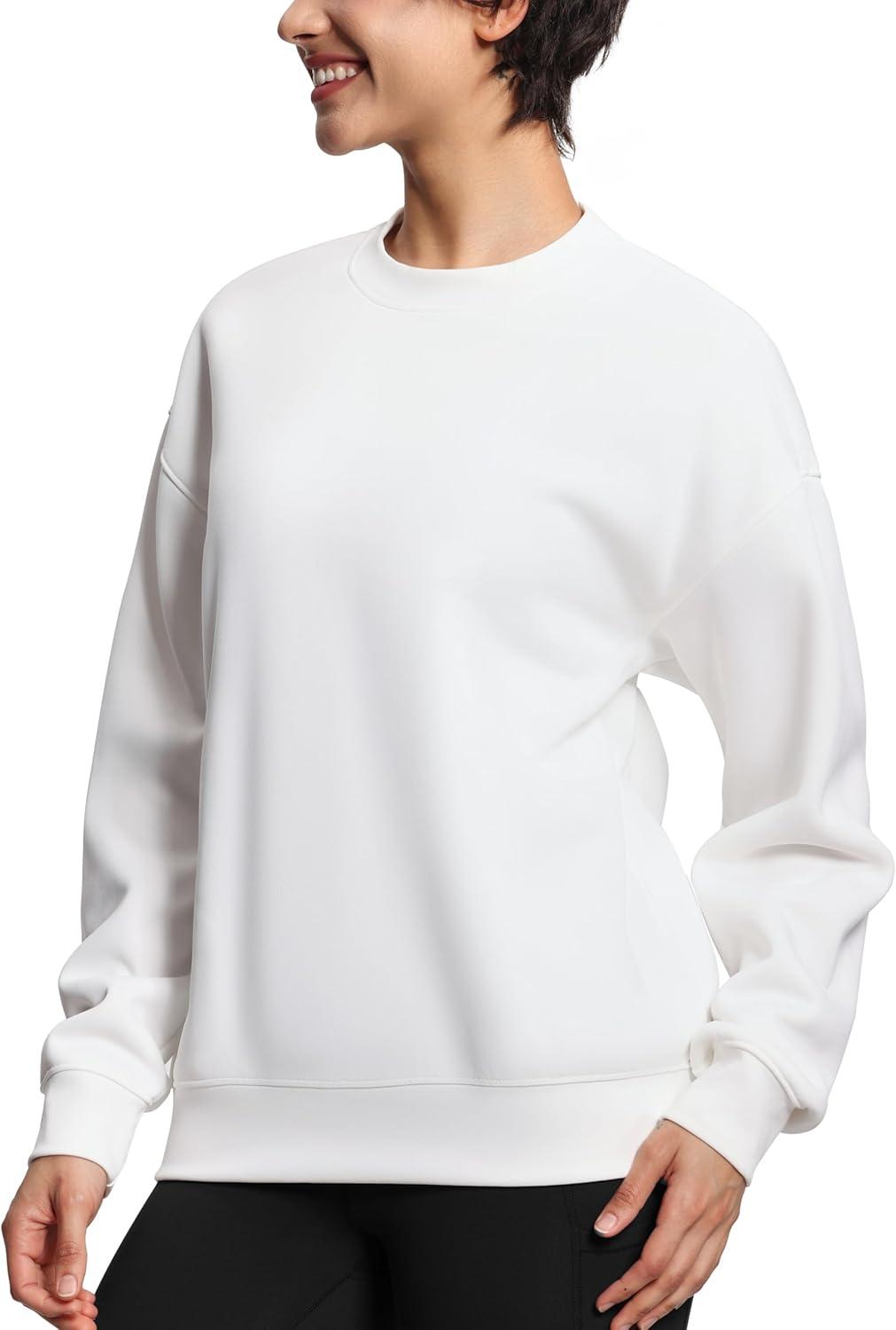 imageTHE GYM PEOPLE Womens Soft Oversized Sweatshirt Crewneck Loose fit Lightweight Pullover TopsWhite