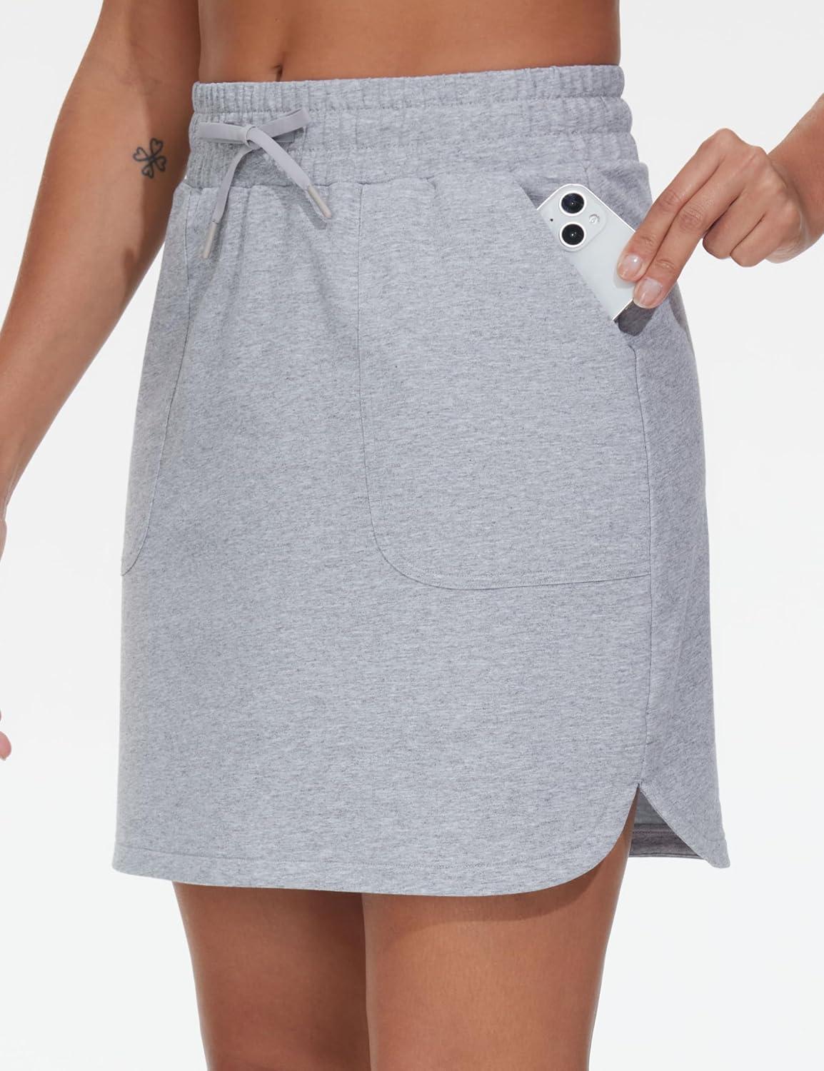 imageTHE GYM PEOPLE Womens Sweat Skirts Drawstring Cotton Casual Work Lounge Jersey Skirt with Square PocketsGrey