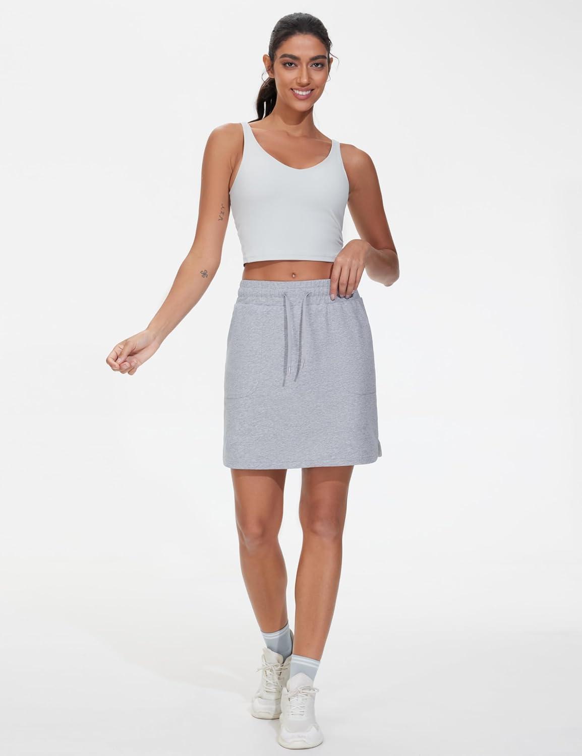imageTHE GYM PEOPLE Womens Sweat Skirts Drawstring Cotton Casual Work Lounge Jersey Skirt with Square PocketsGrey