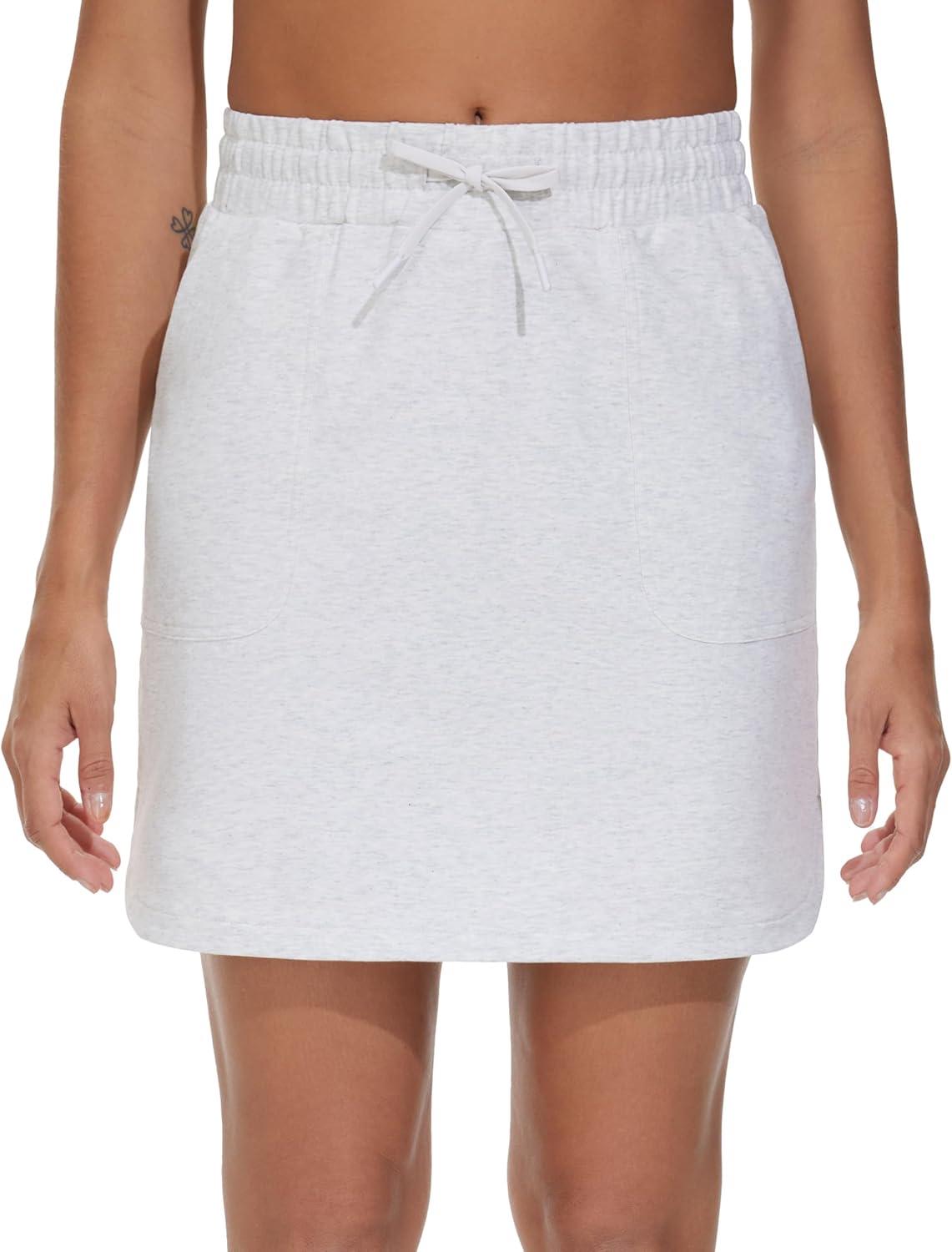 imageTHE GYM PEOPLE Womens Sweat Skirts Drawstring Cotton Casual Work Lounge Jersey Skirt with Square PocketsHeather White