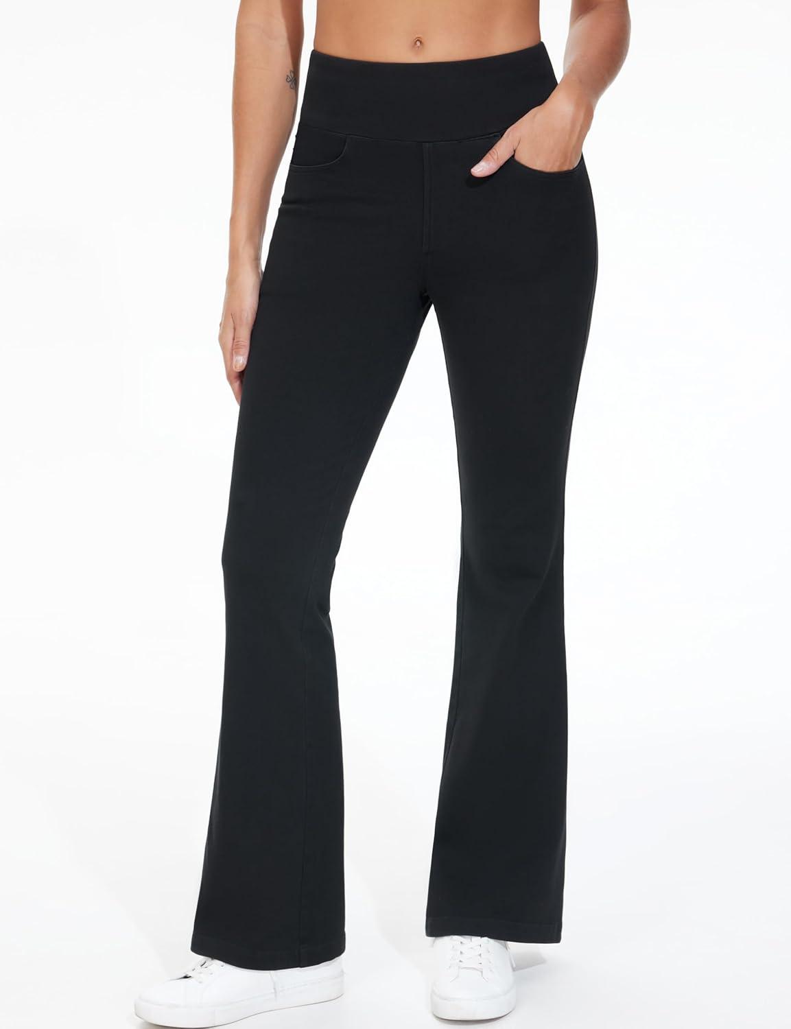 imageTHE GYM PEOPLE Womens Tummy Control Bell Bottom Jeans High Waisted Wide Leg Flare Pants Jeggings with PocketsBlack