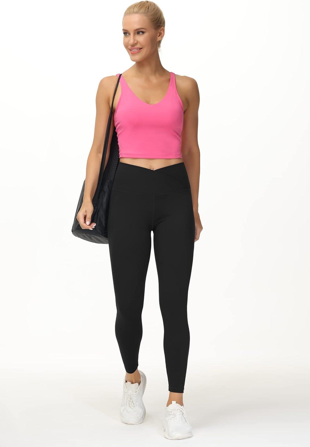 imageTHE GYM PEOPLE Womens V Cross Waist Yoga Leggings with High Waisted Tummy ControlBlack