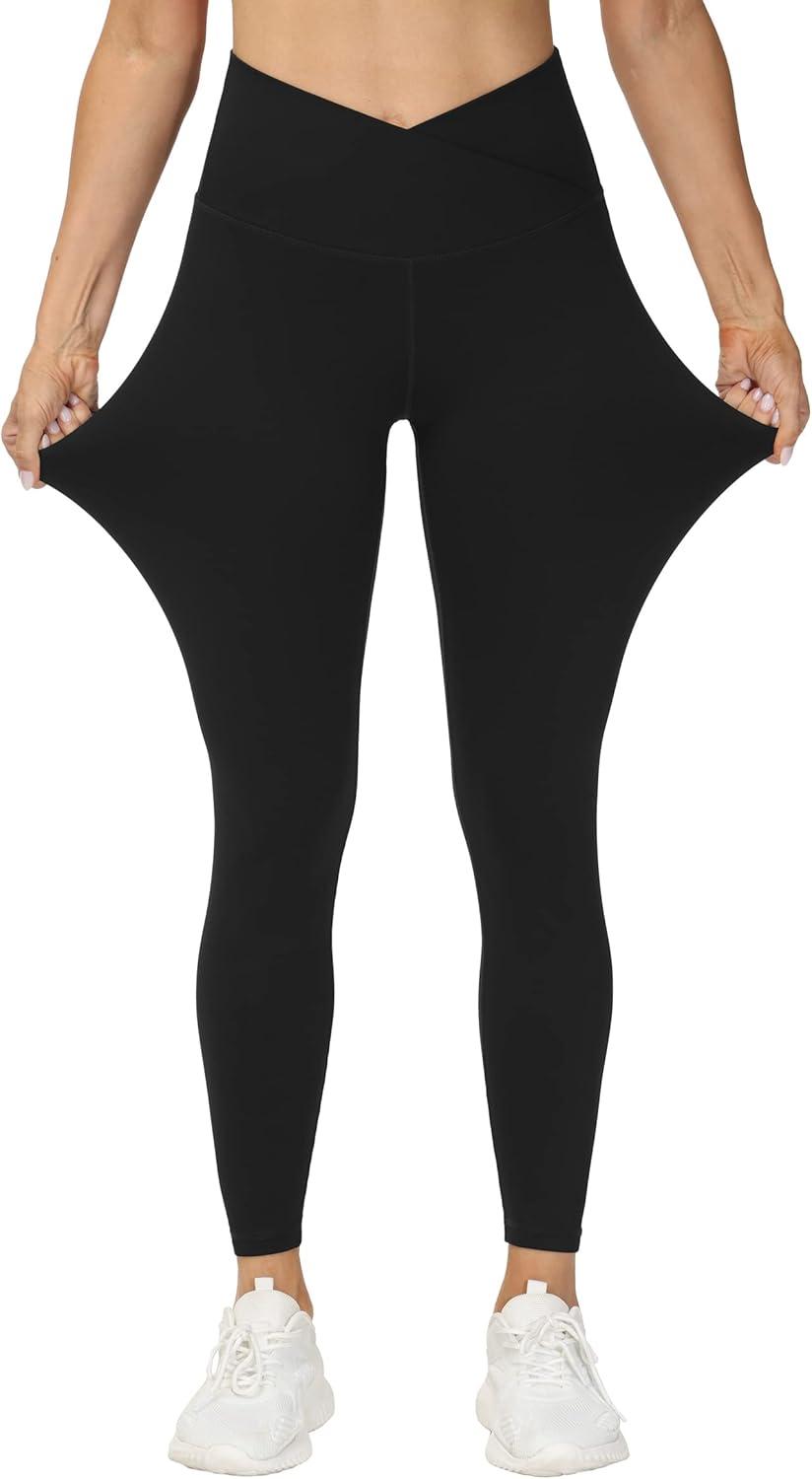 imageTHE GYM PEOPLE Womens V Cross Waist Yoga Leggings with High Waisted Tummy ControlBlack