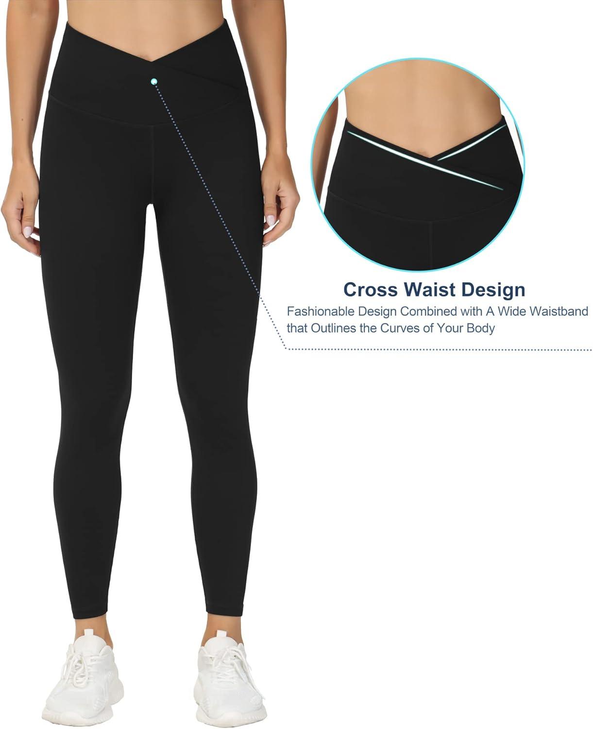 imageTHE GYM PEOPLE Womens V Cross Waist Yoga Leggings with High Waisted Tummy ControlBlack