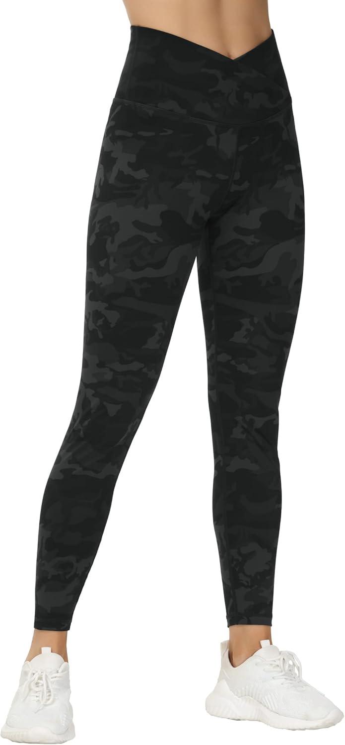 imageTHE GYM PEOPLE Womens V Cross Waist Yoga Leggings with High Waisted Tummy ControlBlack Camo