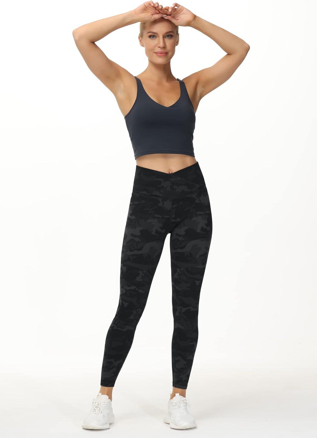 imageTHE GYM PEOPLE Womens V Cross Waist Yoga Leggings with High Waisted Tummy ControlBlack Camo