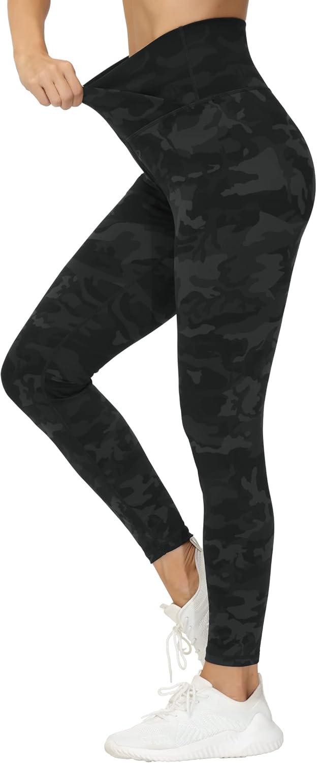 imageTHE GYM PEOPLE Womens V Cross Waist Yoga Leggings with High Waisted Tummy ControlBlack Camo