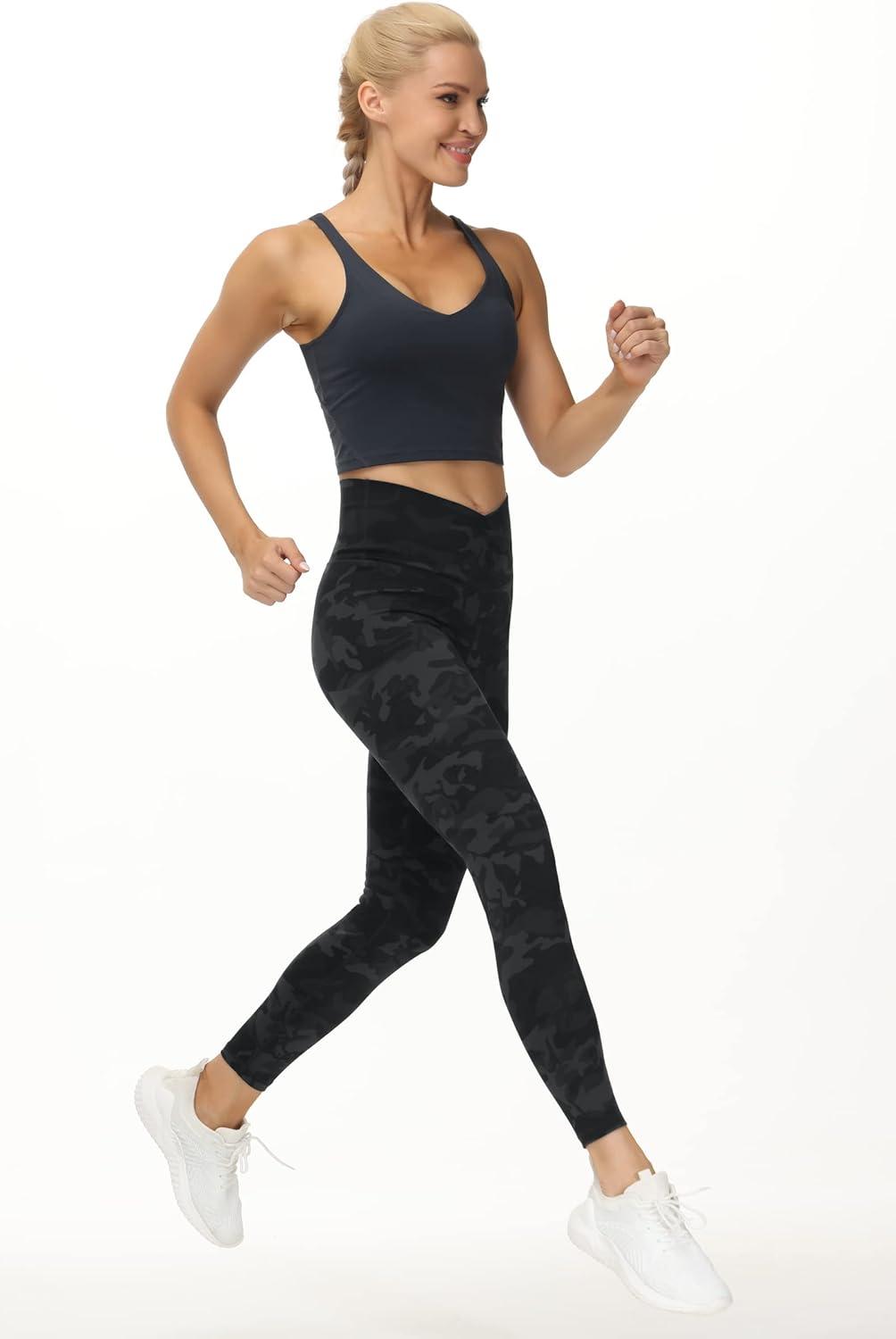 imageTHE GYM PEOPLE Womens V Cross Waist Yoga Leggings with High Waisted Tummy ControlBlack Camo