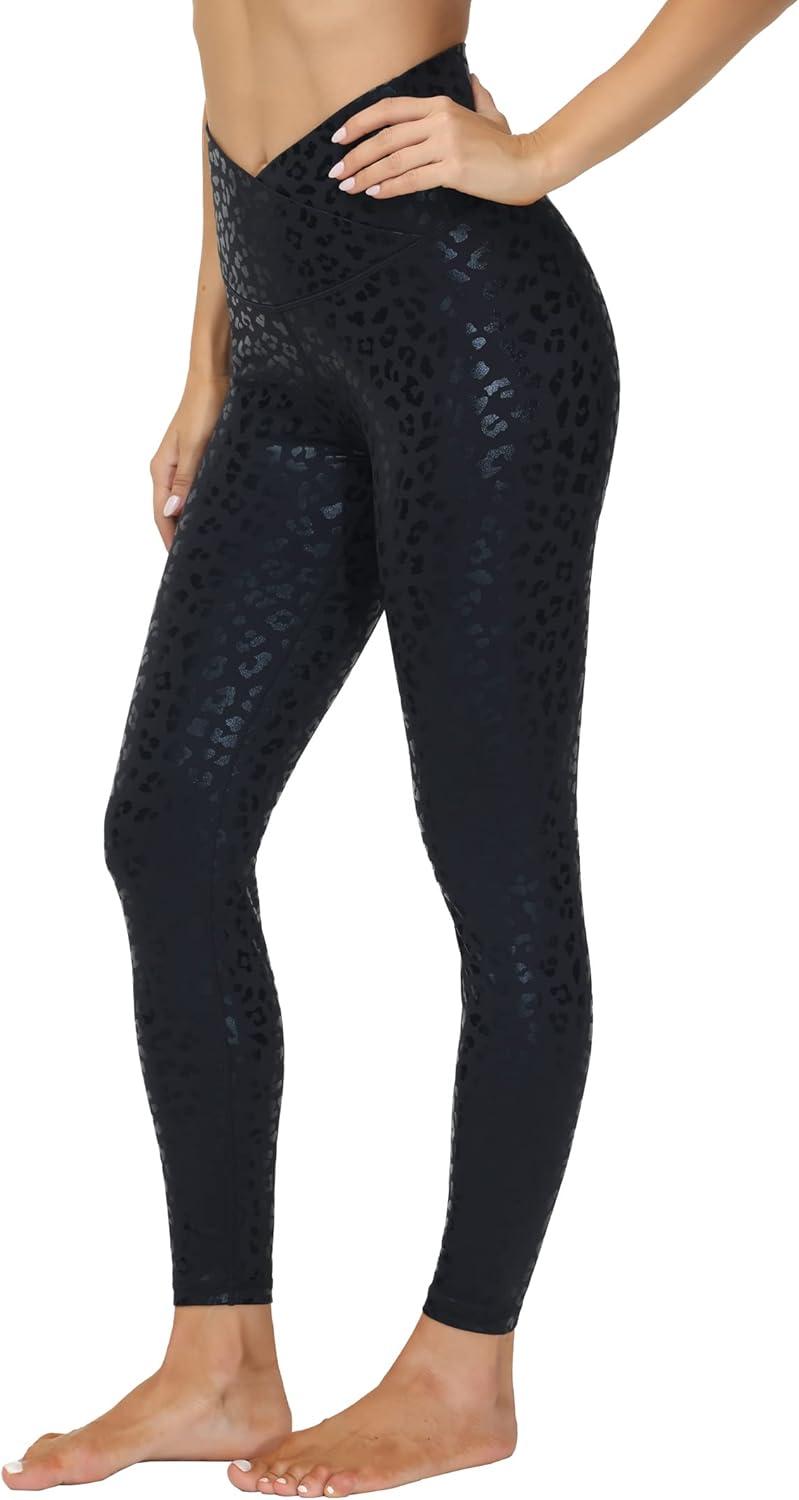 imageTHE GYM PEOPLE Womens V Cross Waist Yoga Leggings with High Waisted Tummy ControlBlack Leopard