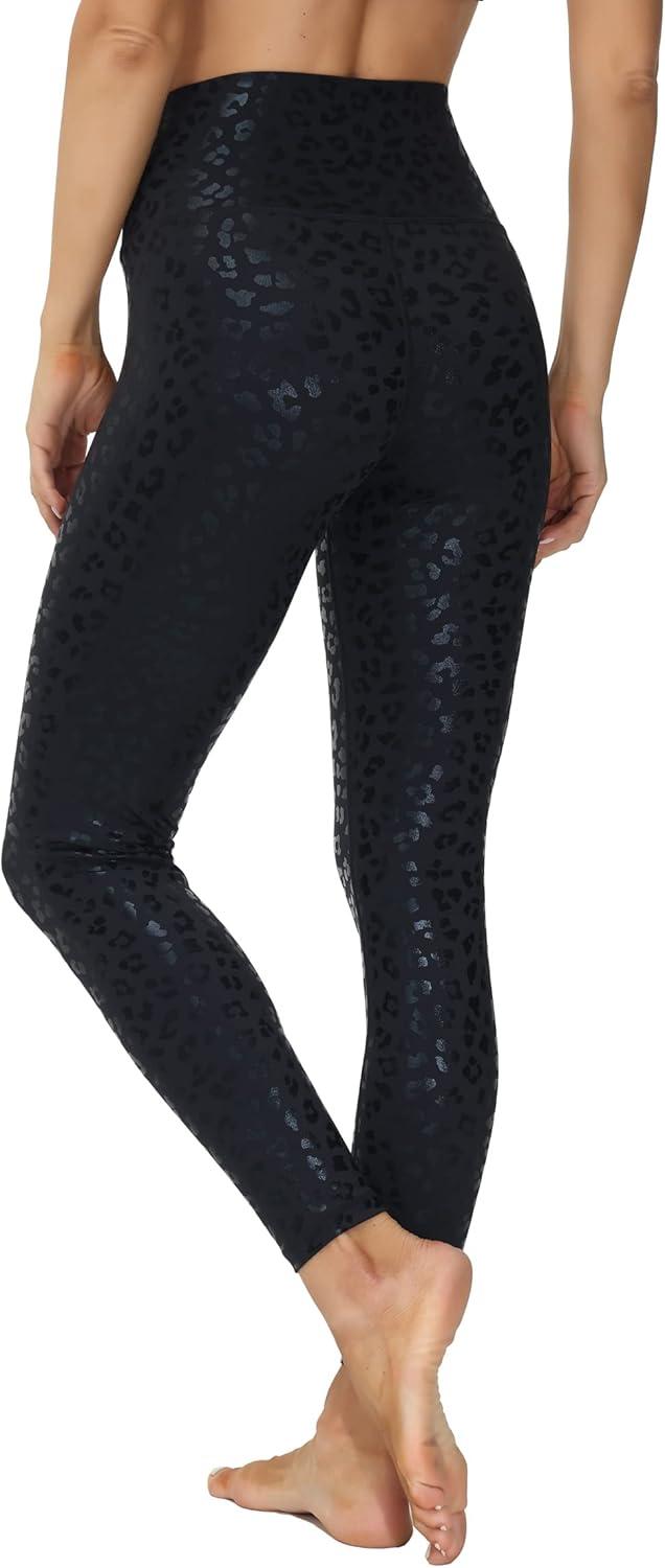 imageTHE GYM PEOPLE Womens V Cross Waist Yoga Leggings with High Waisted Tummy ControlBlack Leopard