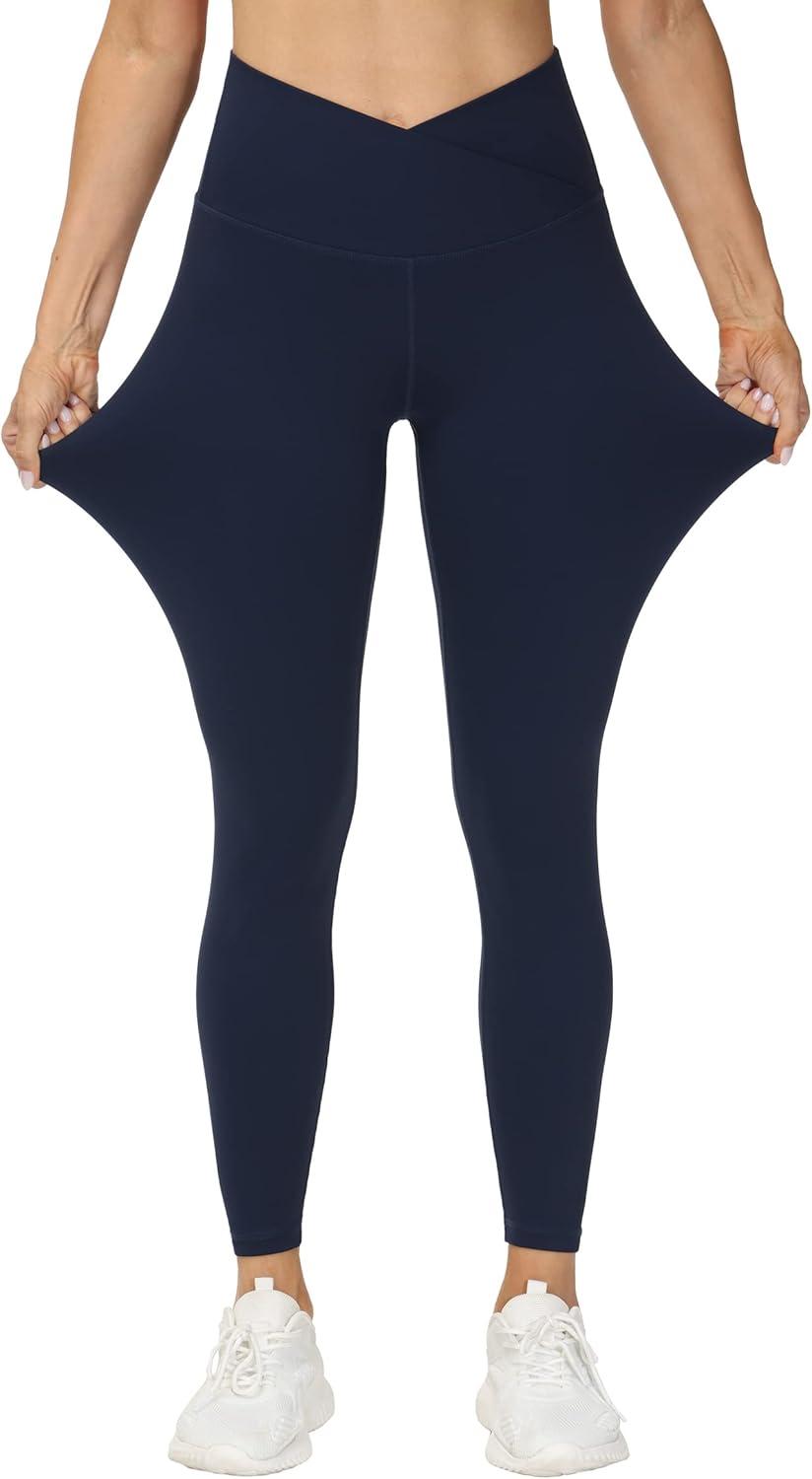 imageTHE GYM PEOPLE Womens V Cross Waist Yoga Leggings with High Waisted Tummy ControlBlue