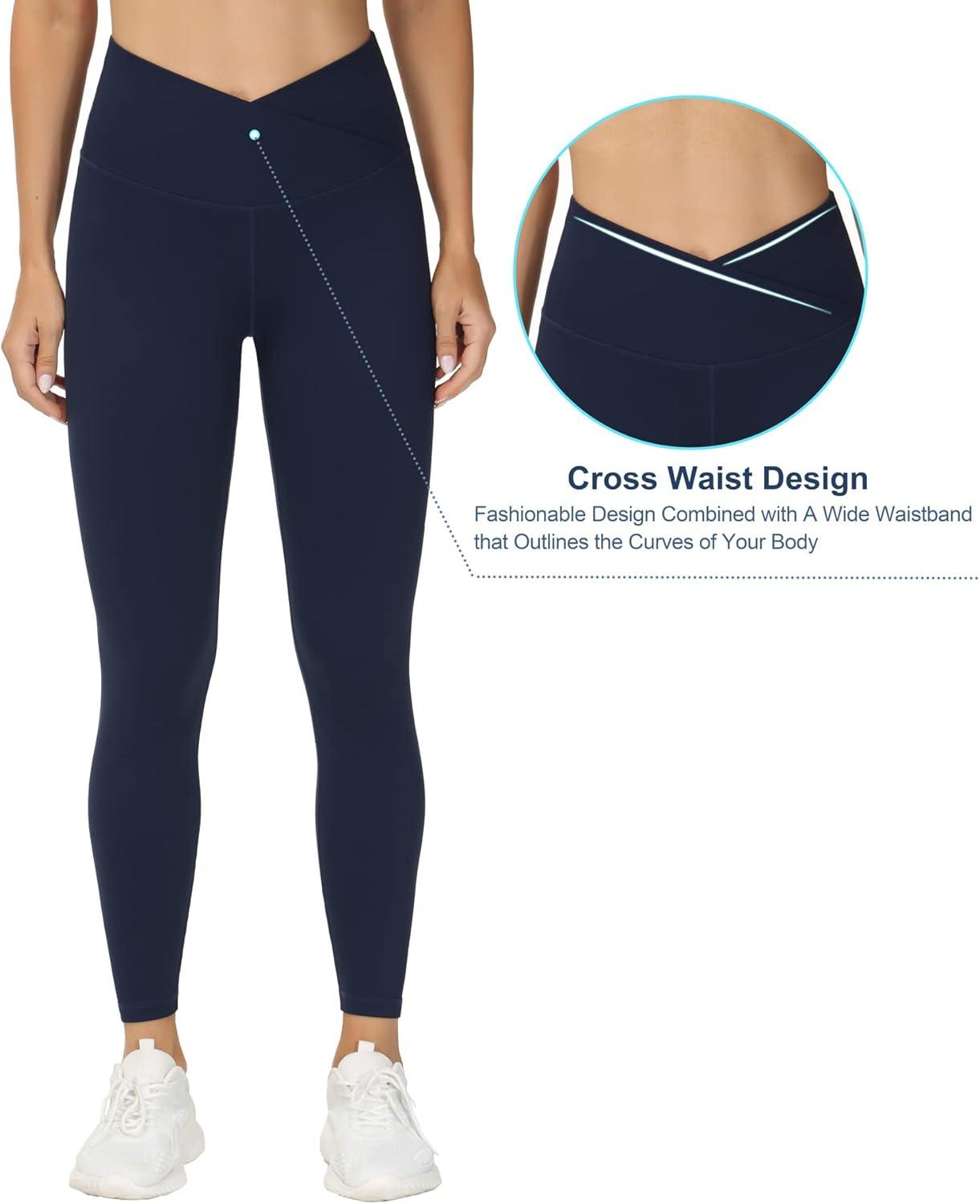 imageTHE GYM PEOPLE Womens V Cross Waist Yoga Leggings with High Waisted Tummy ControlBlue