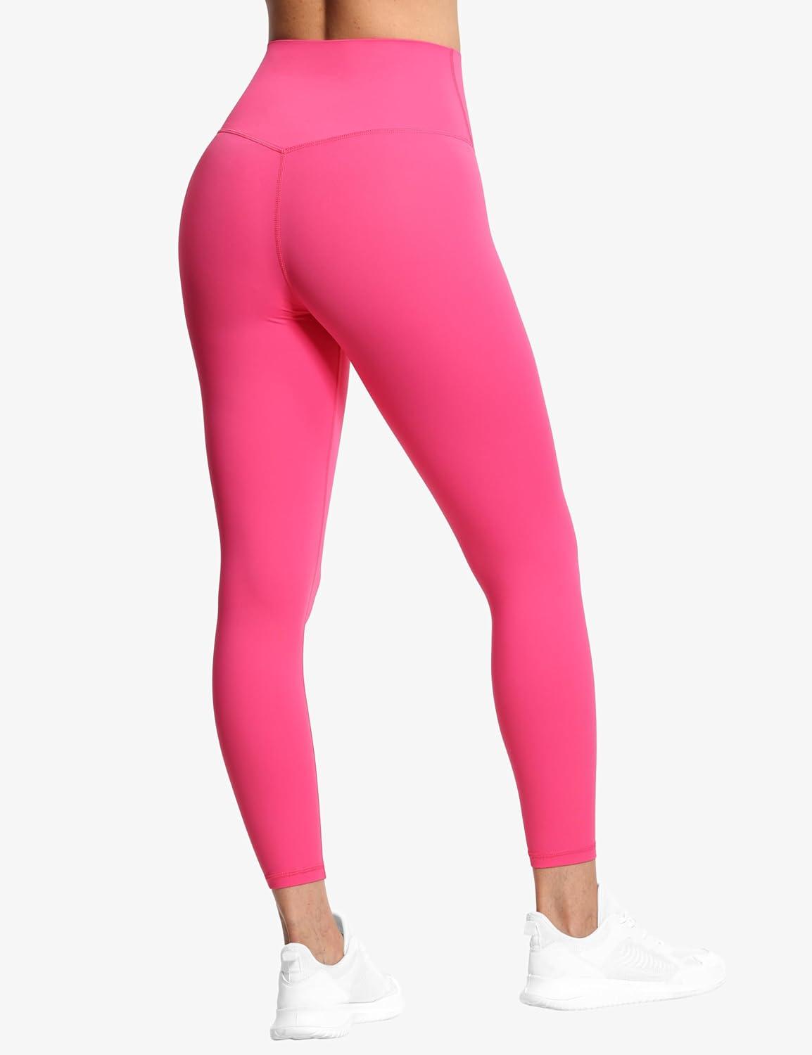 imageTHE GYM PEOPLE Womens V Cross Waist Yoga Leggings with High Waisted Tummy ControlBright Pink