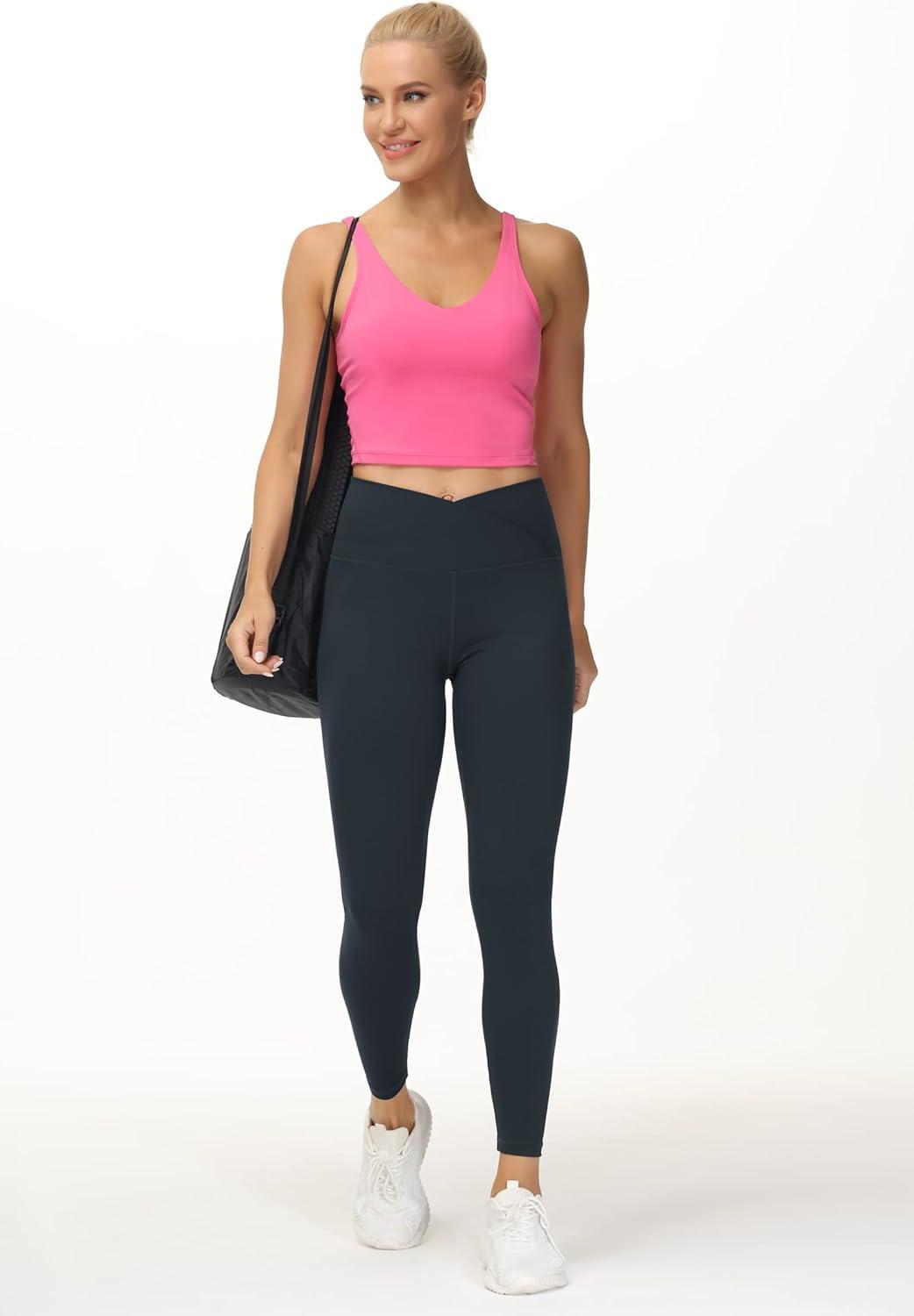 imageTHE GYM PEOPLE Womens V Cross Waist Yoga Leggings with High Waisted Tummy ControlCharcoal Grey