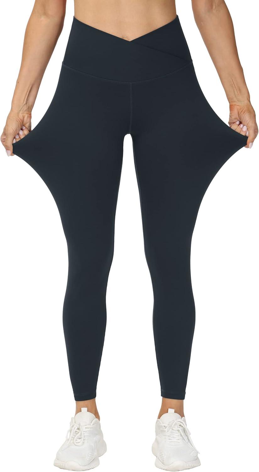 imageTHE GYM PEOPLE Womens V Cross Waist Yoga Leggings with High Waisted Tummy ControlCharcoal Grey