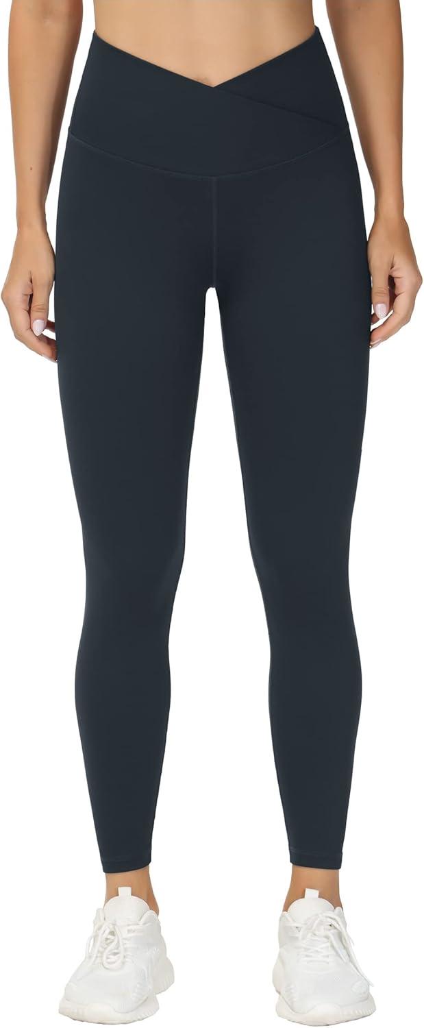imageTHE GYM PEOPLE Womens V Cross Waist Yoga Leggings with High Waisted Tummy ControlCharcoal Grey