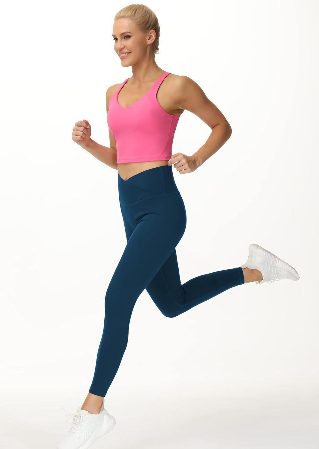 imageTHE GYM PEOPLE Womens V Cross Waist Yoga Leggings with High Waisted Tummy ControlDark Blue Green
