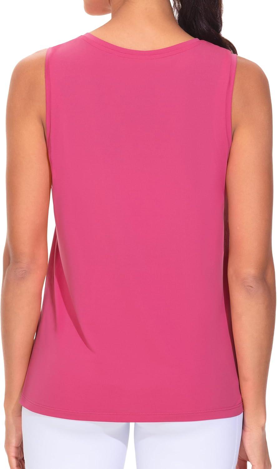imageTHE GYM PEOPLE Womens V Neck Tank Tops Stretchy Loose Fit Sleeveless Workout Shirts Quick Dry Yoga Tops with Side SplitBright Pink
