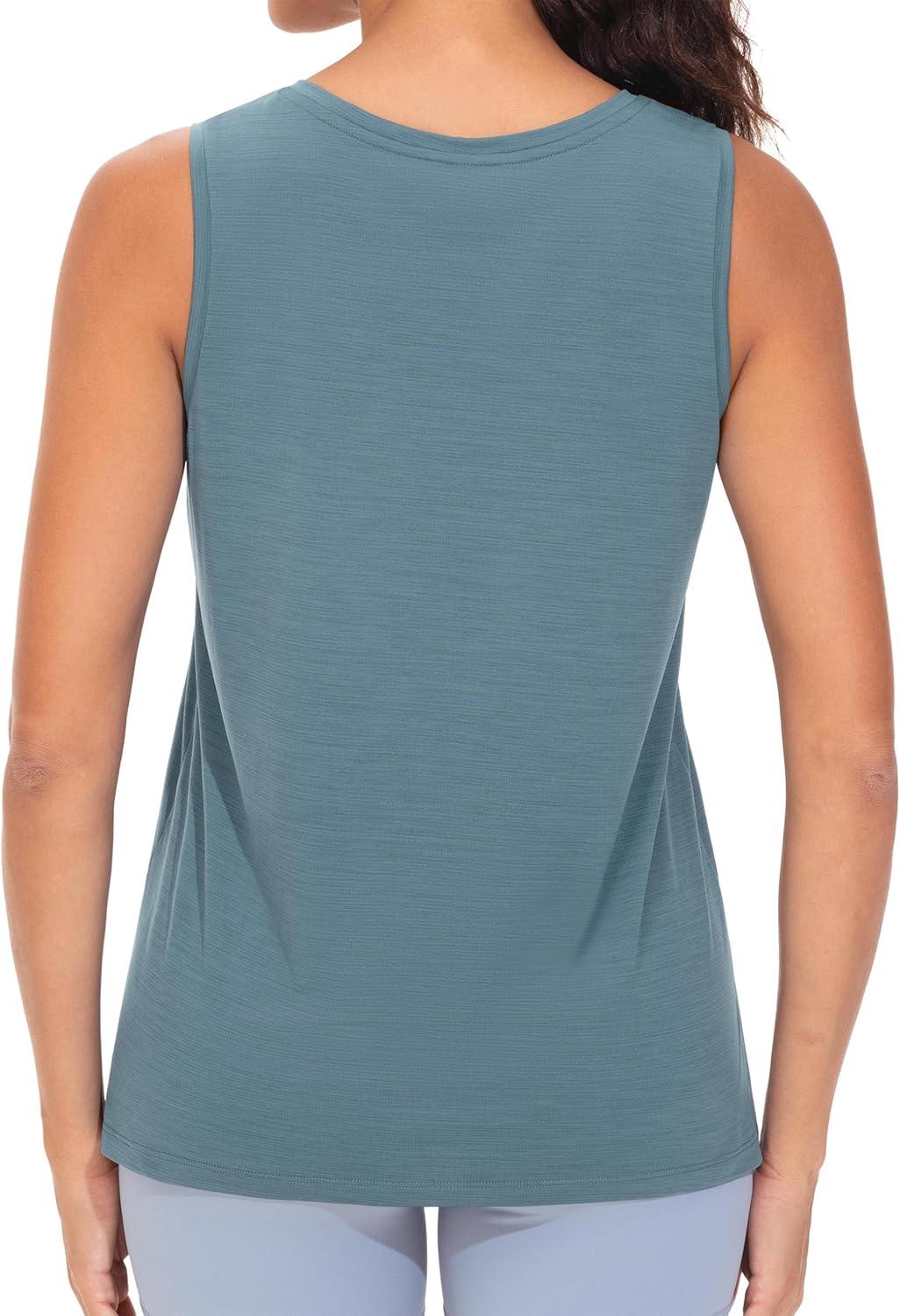imageTHE GYM PEOPLE Womens V Neck Tank Tops Stretchy Loose Fit Sleeveless Workout Shirts Quick Dry Yoga Tops with Side SplitGrey Blue