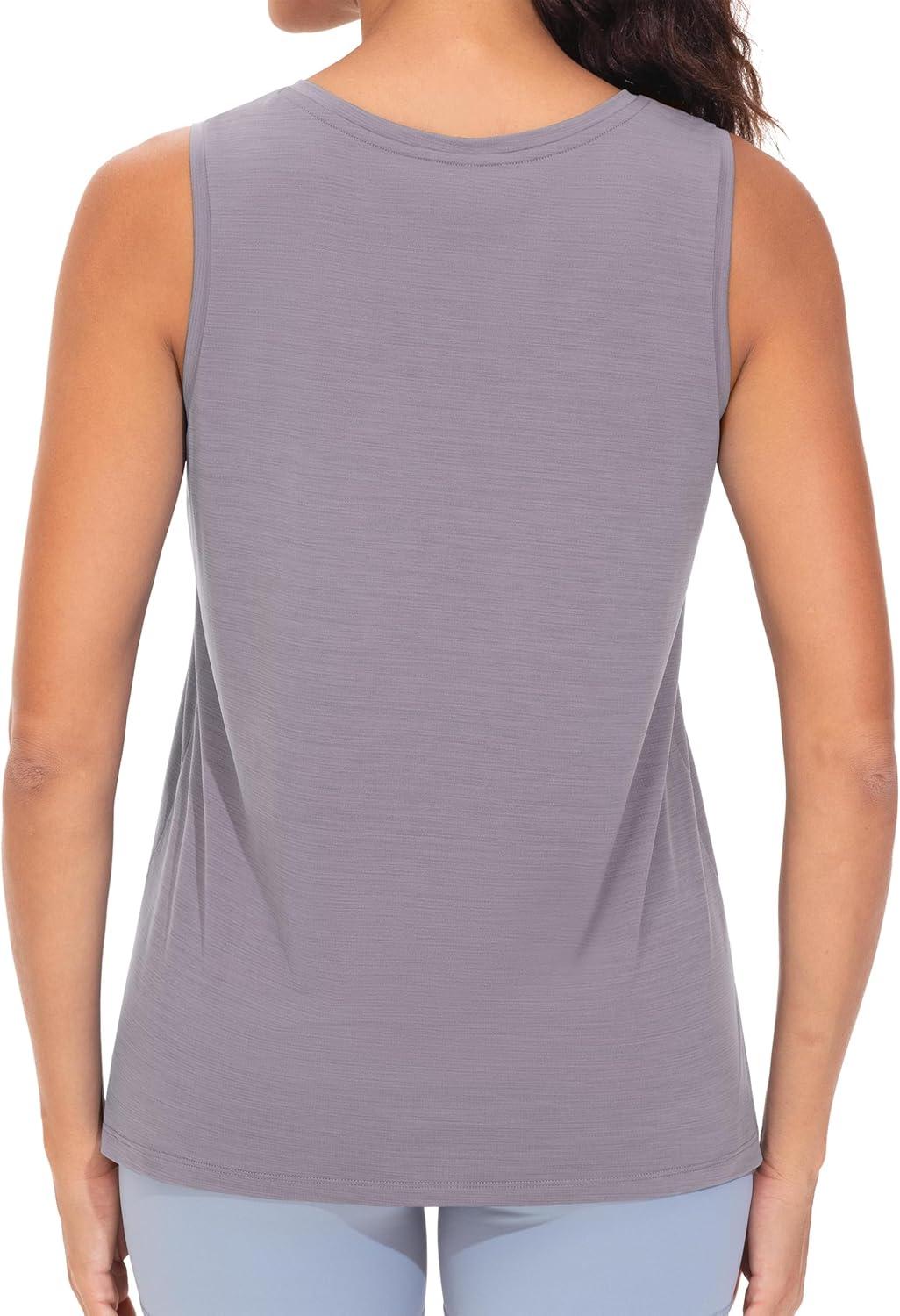 imageTHE GYM PEOPLE Womens V Neck Tank Tops Stretchy Loose Fit Sleeveless Workout Shirts Quick Dry Yoga Tops with Side SplitGrey Purple