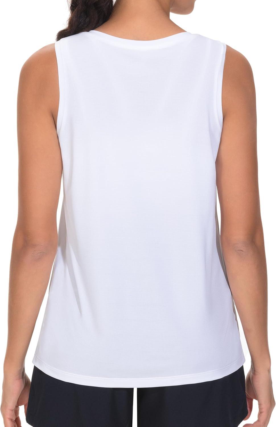imageTHE GYM PEOPLE Womens V Neck Tank Tops Stretchy Loose Fit Sleeveless Workout Shirts Quick Dry Yoga Tops with Side SplitWhite