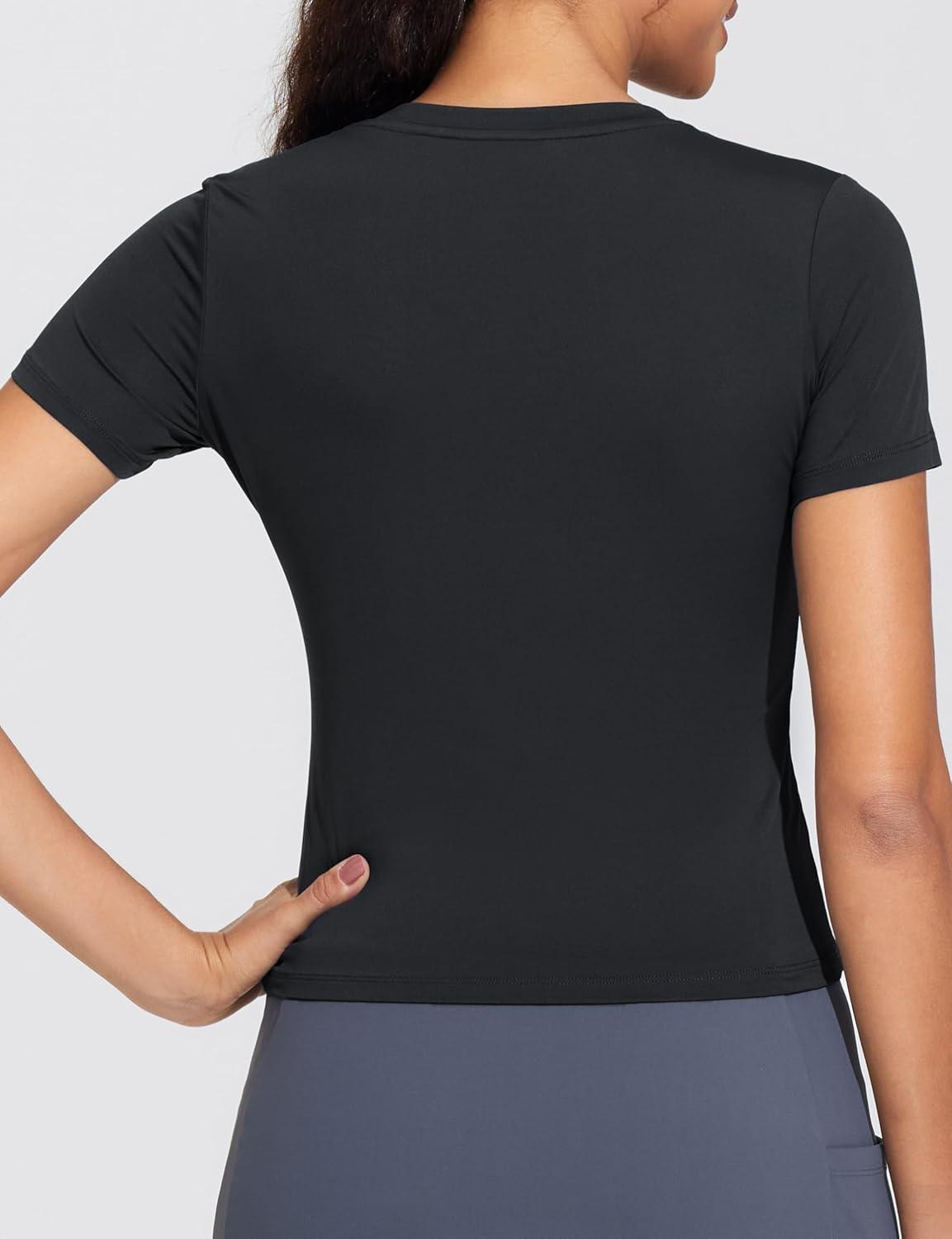 imageTHE GYM PEOPLE Womens VNeck Crop Workout TShirts Slim Fit Basic Short Sleeve Yoga Casual Tee TopsBlack