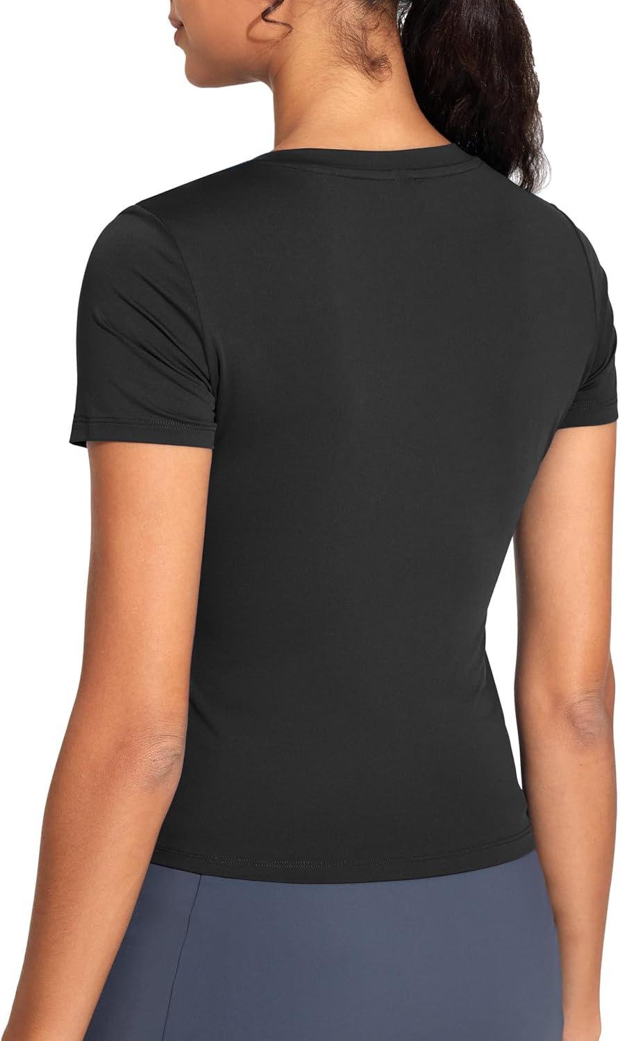 imageTHE GYM PEOPLE Womens VNeck Crop Workout TShirts Slim Fit Basic Short Sleeve Yoga Casual Tee TopsBlack