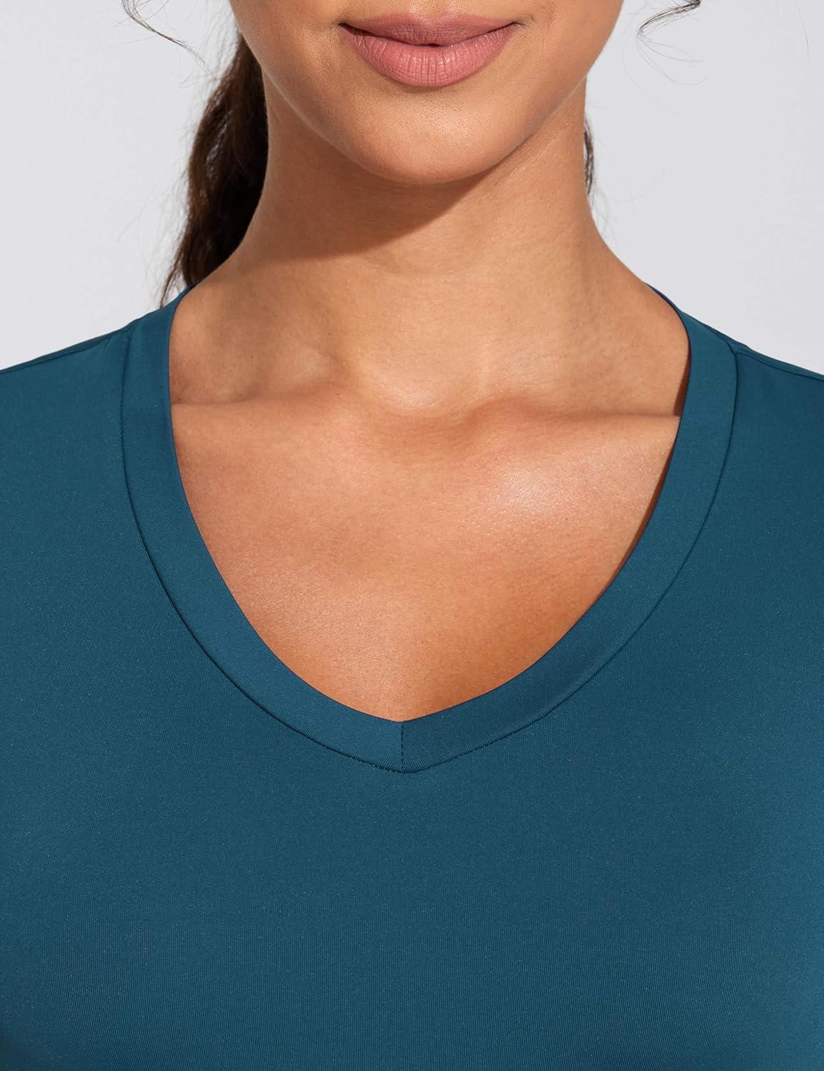 imageTHE GYM PEOPLE Womens VNeck Crop Workout TShirts Slim Fit Basic Short Sleeve Yoga Casual Tee TopsDark Blue Green