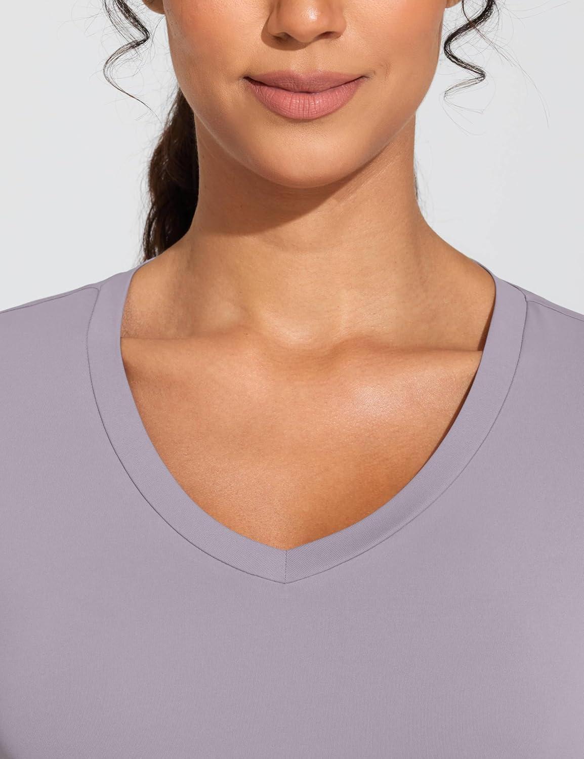 imageTHE GYM PEOPLE Womens VNeck Crop Workout TShirts Slim Fit Basic Short Sleeve Yoga Casual Tee TopsGrey Purple