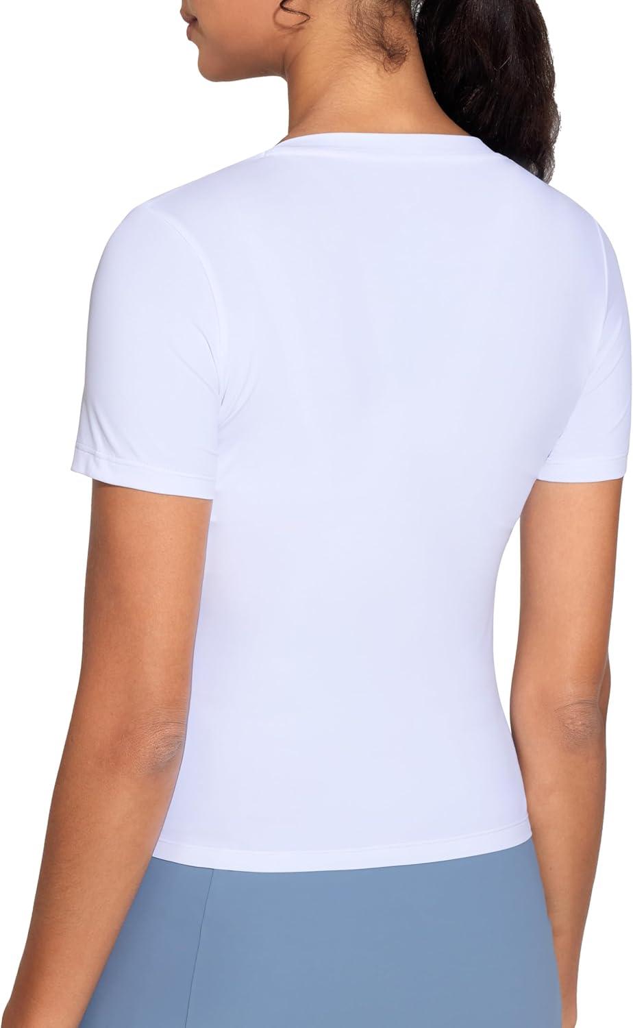 imageTHE GYM PEOPLE Womens VNeck Crop Workout TShirts Slim Fit Basic Short Sleeve Yoga Casual Tee TopsWhite
