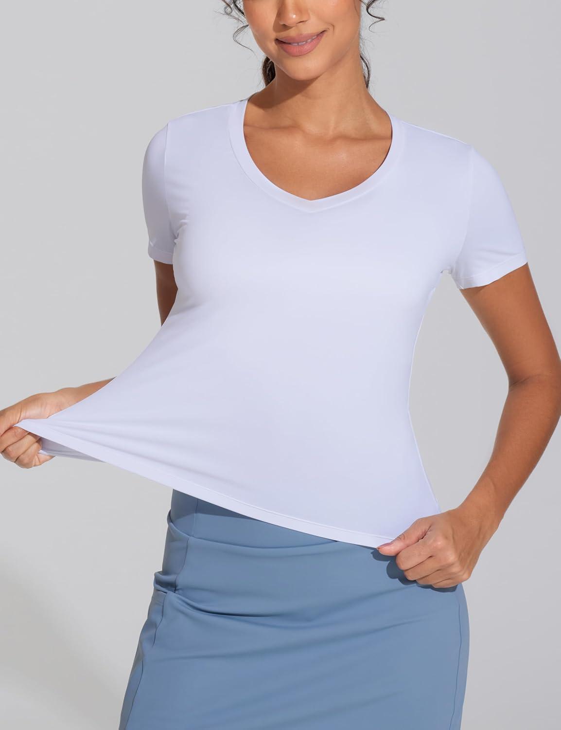 imageTHE GYM PEOPLE Womens VNeck Crop Workout TShirts Slim Fit Basic Short Sleeve Yoga Casual Tee TopsWhite