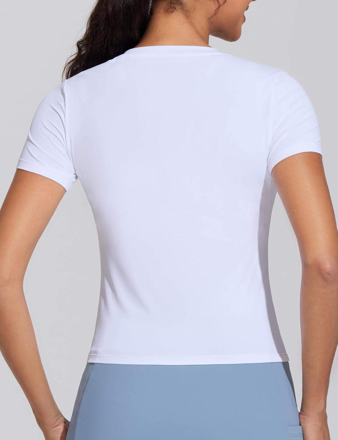 imageTHE GYM PEOPLE Womens VNeck Crop Workout TShirts Slim Fit Basic Short Sleeve Yoga Casual Tee TopsWhite
