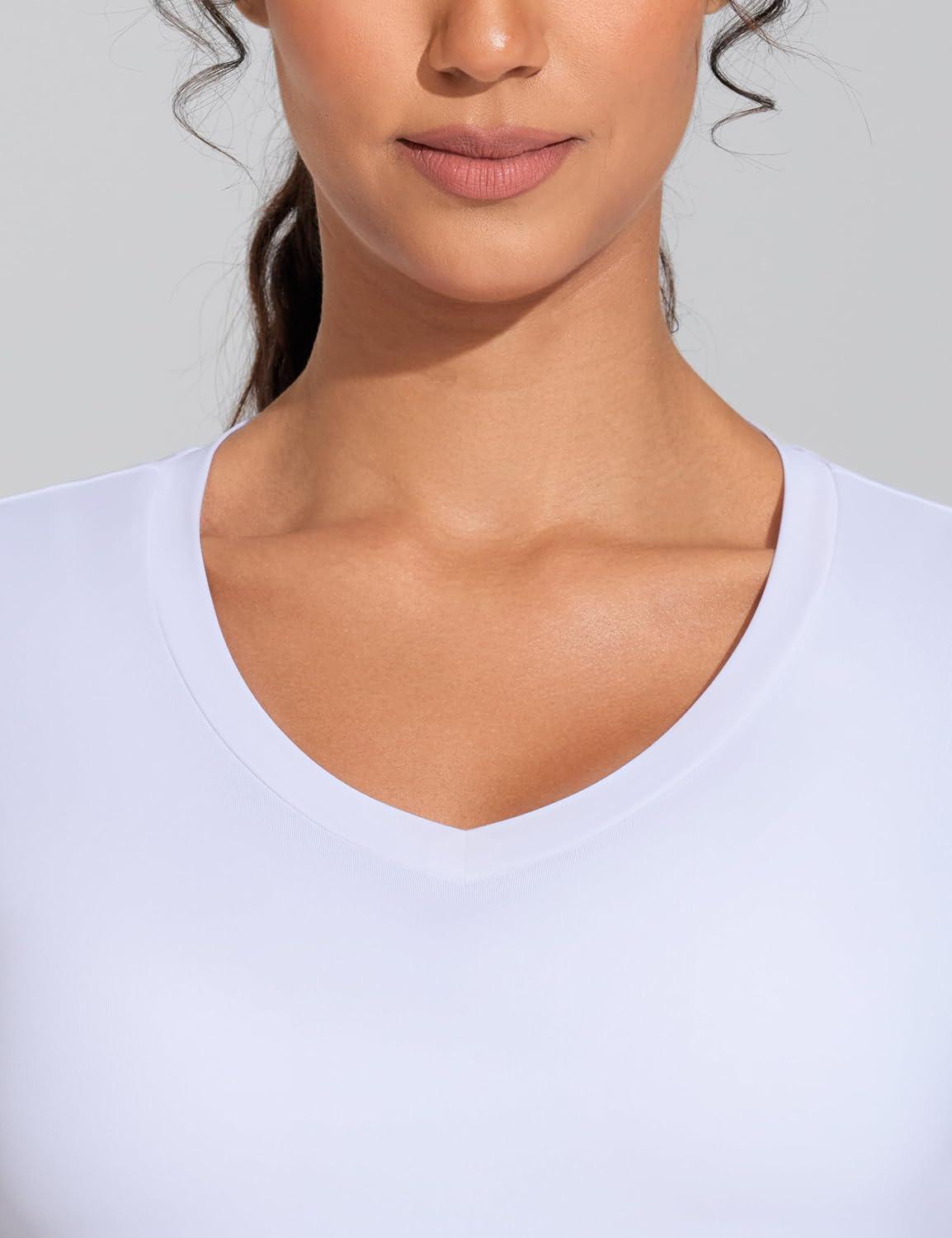 imageTHE GYM PEOPLE Womens VNeck Crop Workout TShirts Slim Fit Basic Short Sleeve Yoga Casual Tee TopsWhite