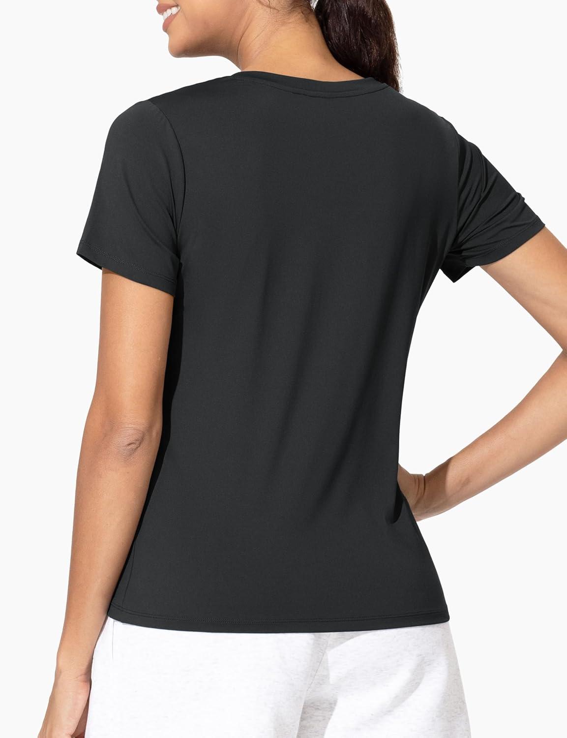 imageTHE GYM PEOPLE Womens VNeck Workout Shirts Short Sleeve Breathable Basic Yoga Athletic TShirtsBlack