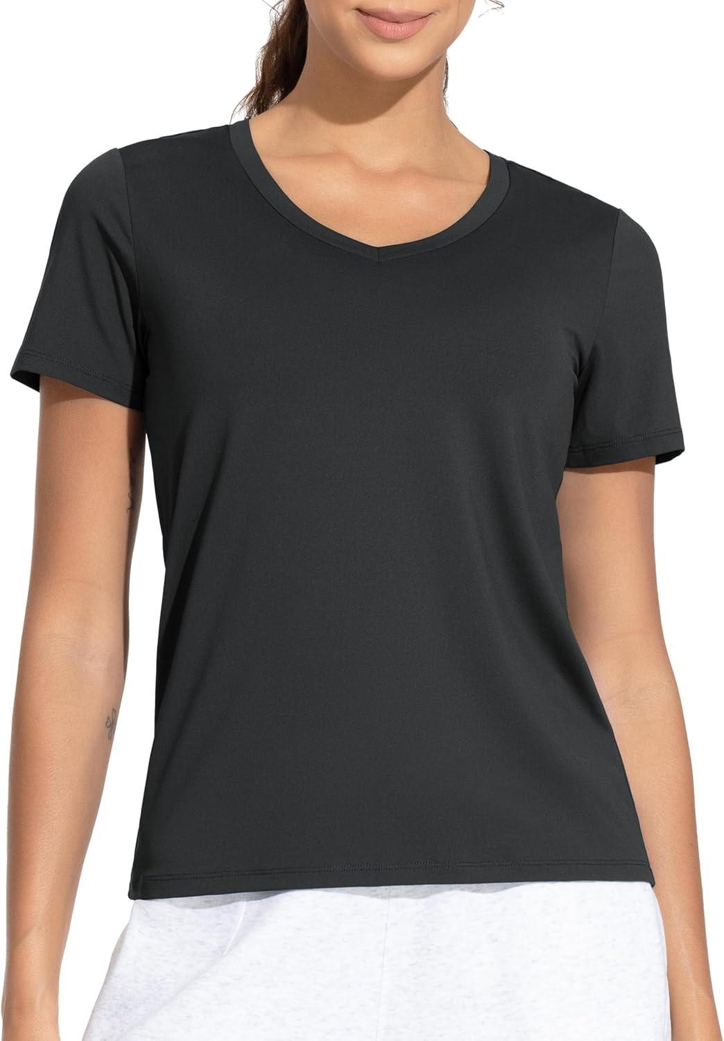 imageTHE GYM PEOPLE Womens VNeck Workout Shirts Short Sleeve Breathable Basic Yoga Athletic TShirtsBlack