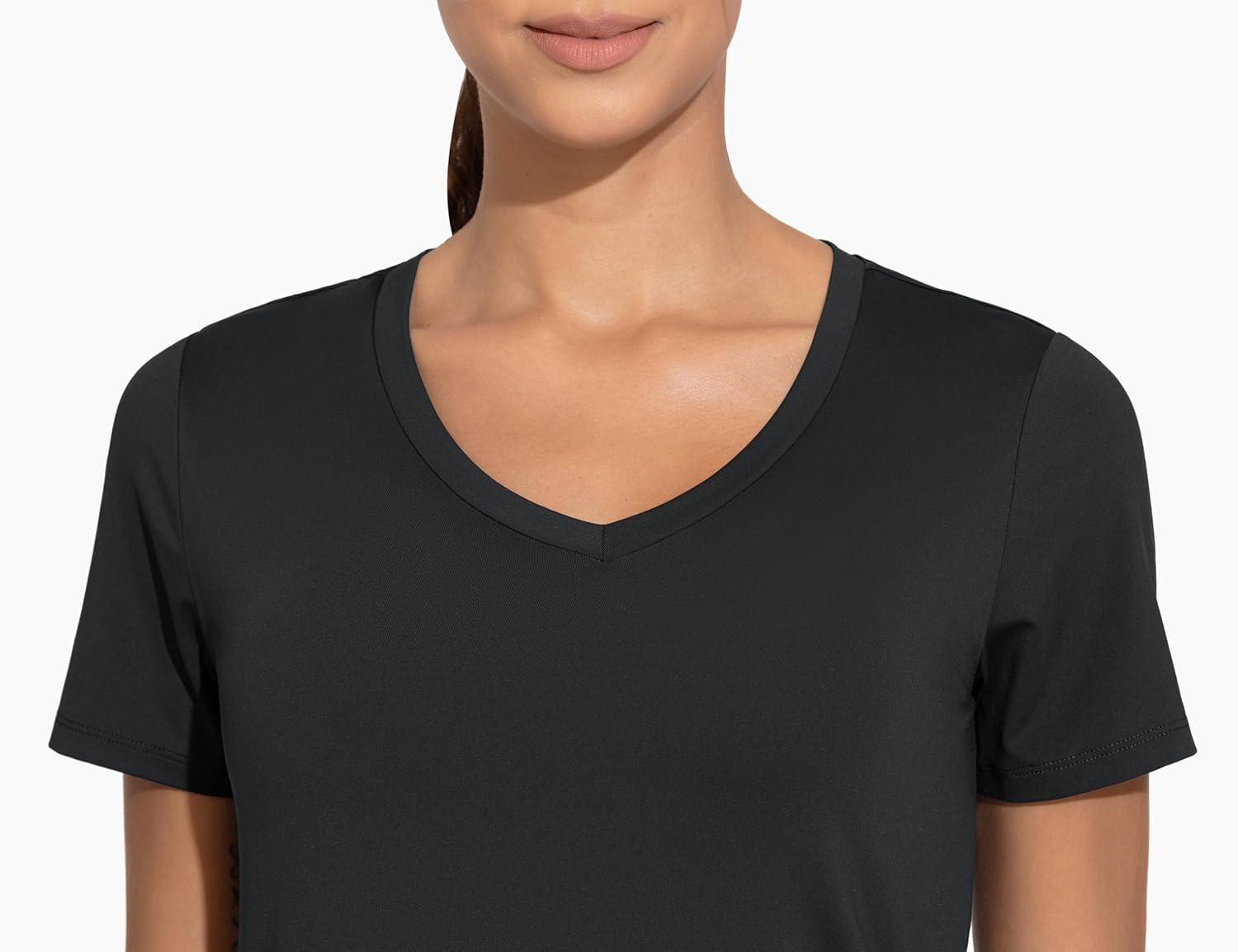 imageTHE GYM PEOPLE Womens VNeck Workout Shirts Short Sleeve Breathable Basic Yoga Athletic TShirtsBlack
